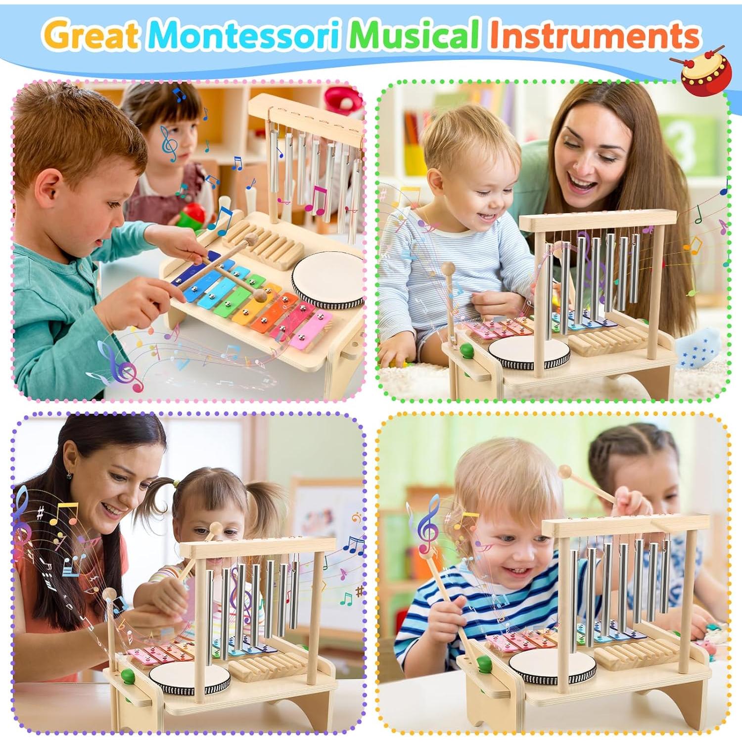 Juego de Tambores y Xilófono Montessori Linkshow 4 en 1