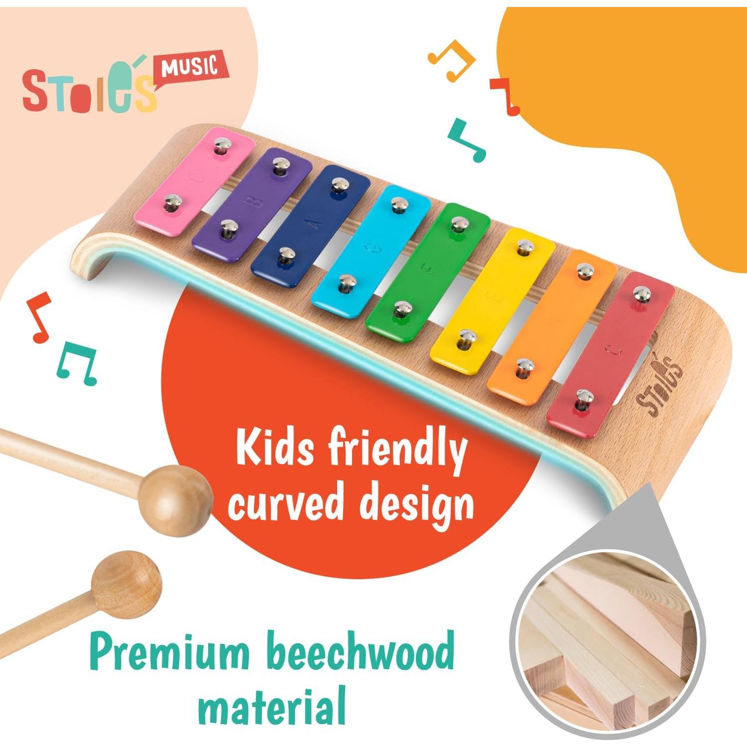 Xilófono de Madera Stoie's Curvado 8 Notas Arcoíris 30cm