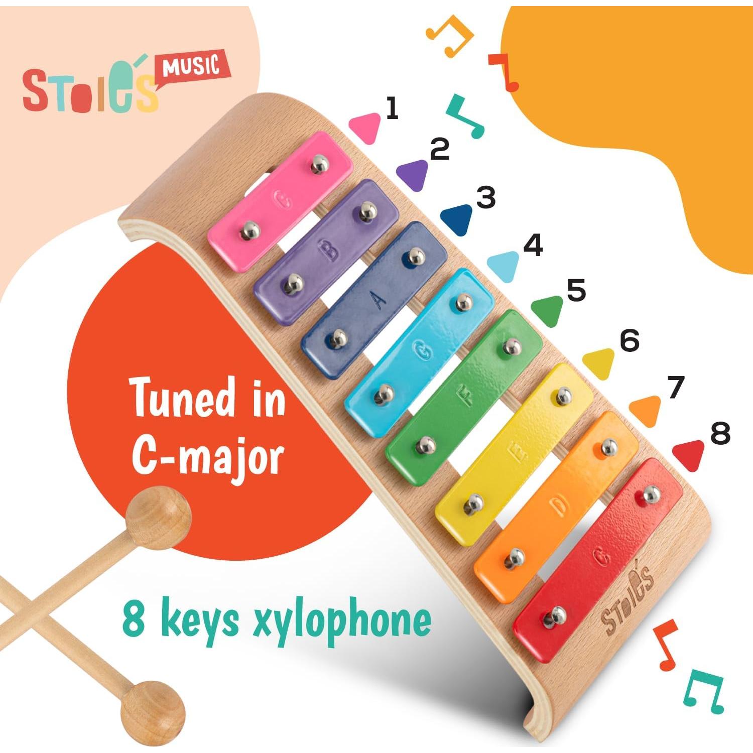 Xilófono de Madera Stoie's Curvado 8 Notas Arcoíris 30cm
