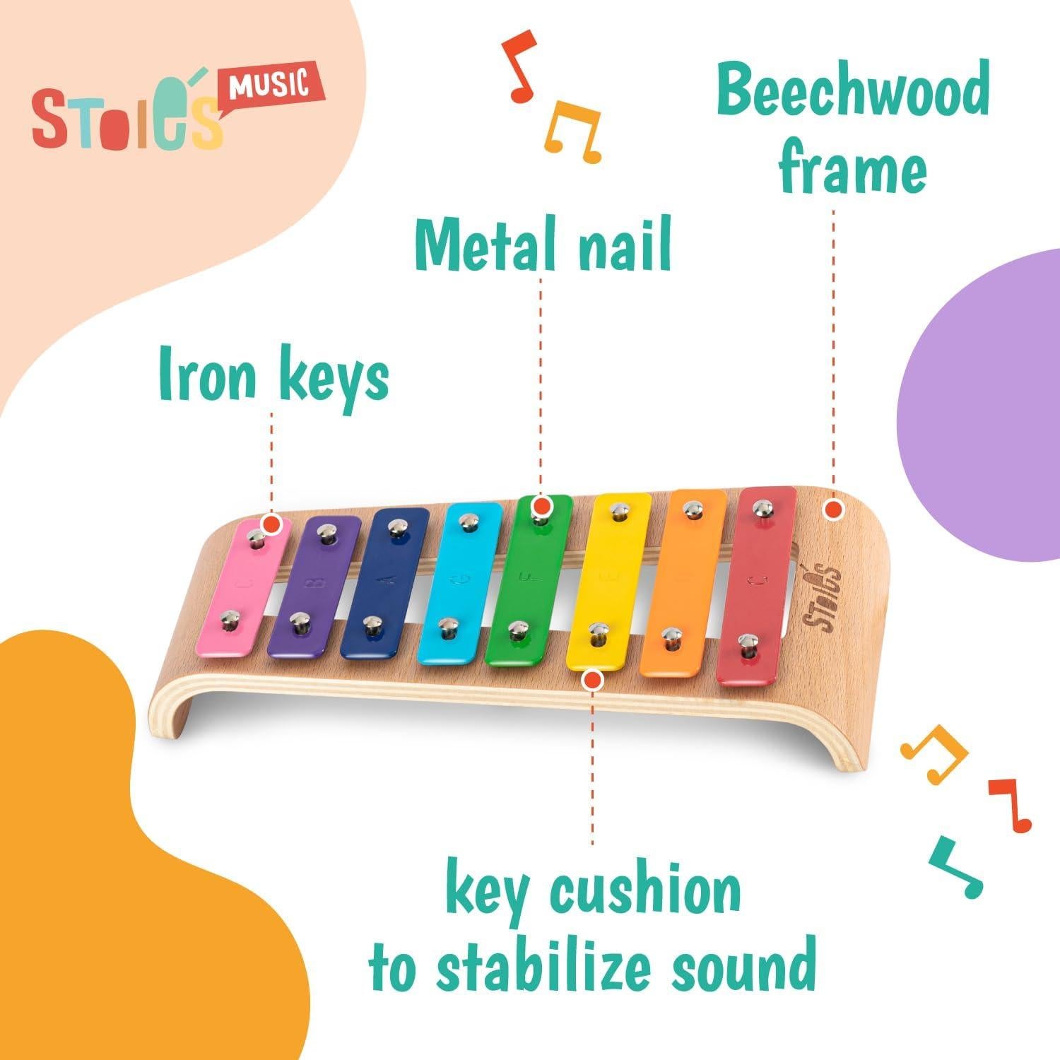 Xilófono de Madera Stoie's Curvado 8 Notas Arcoíris 30cm