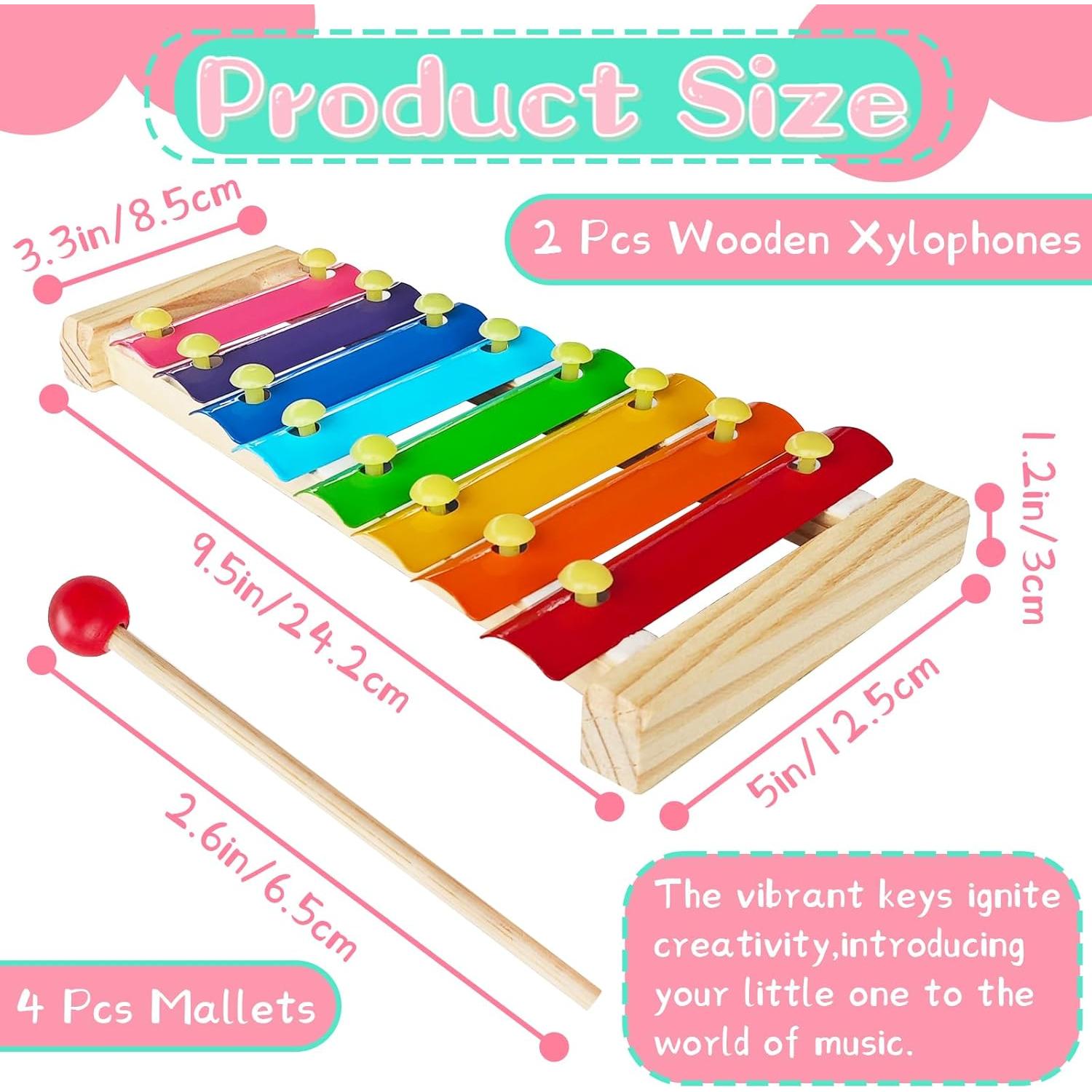 Xilófono de Madera para Niños Xeehwb 2 Pcs 8 Teclas Educativo