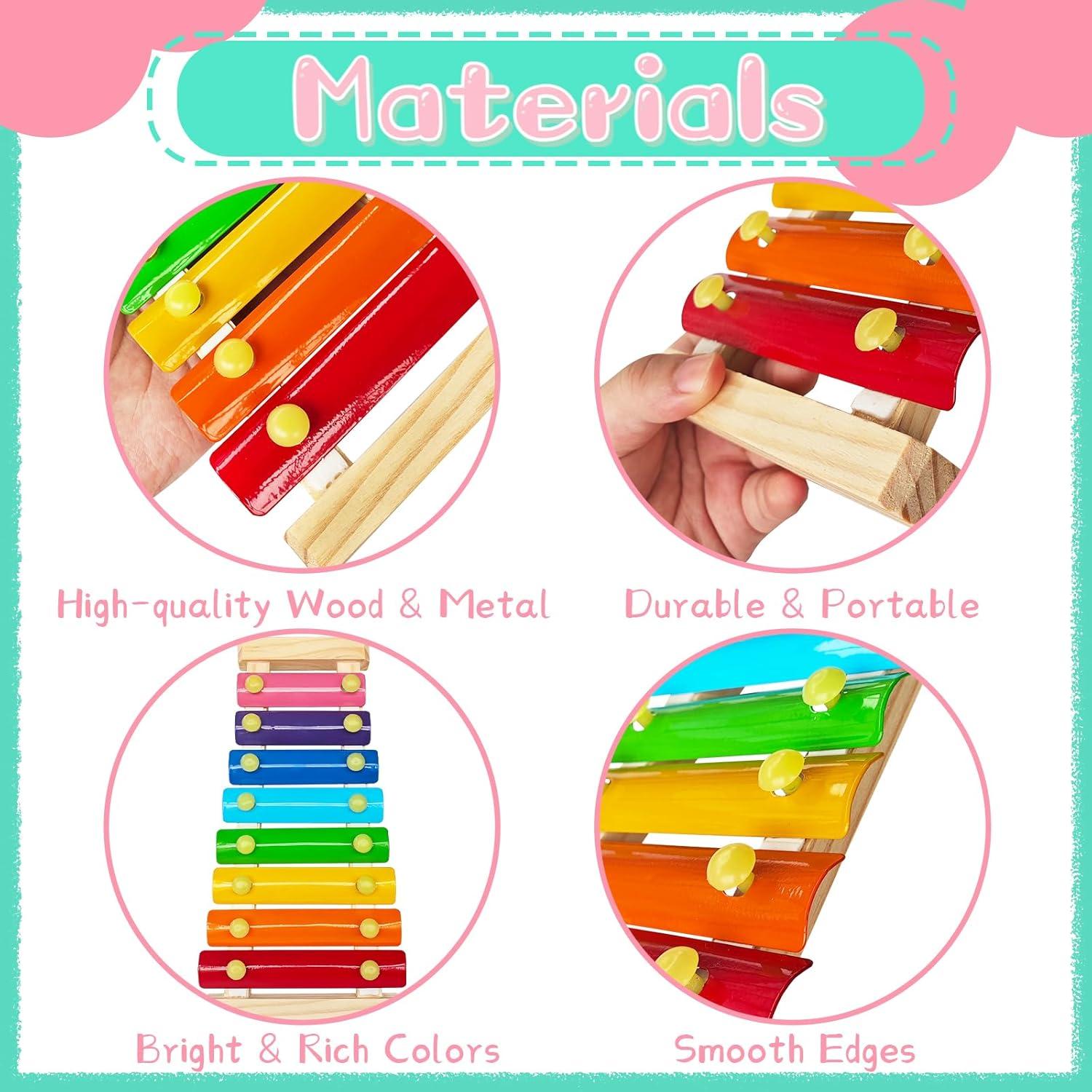 Xilófono de Madera para Niños Xeehwb 2 Pcs 8 Teclas Educativo