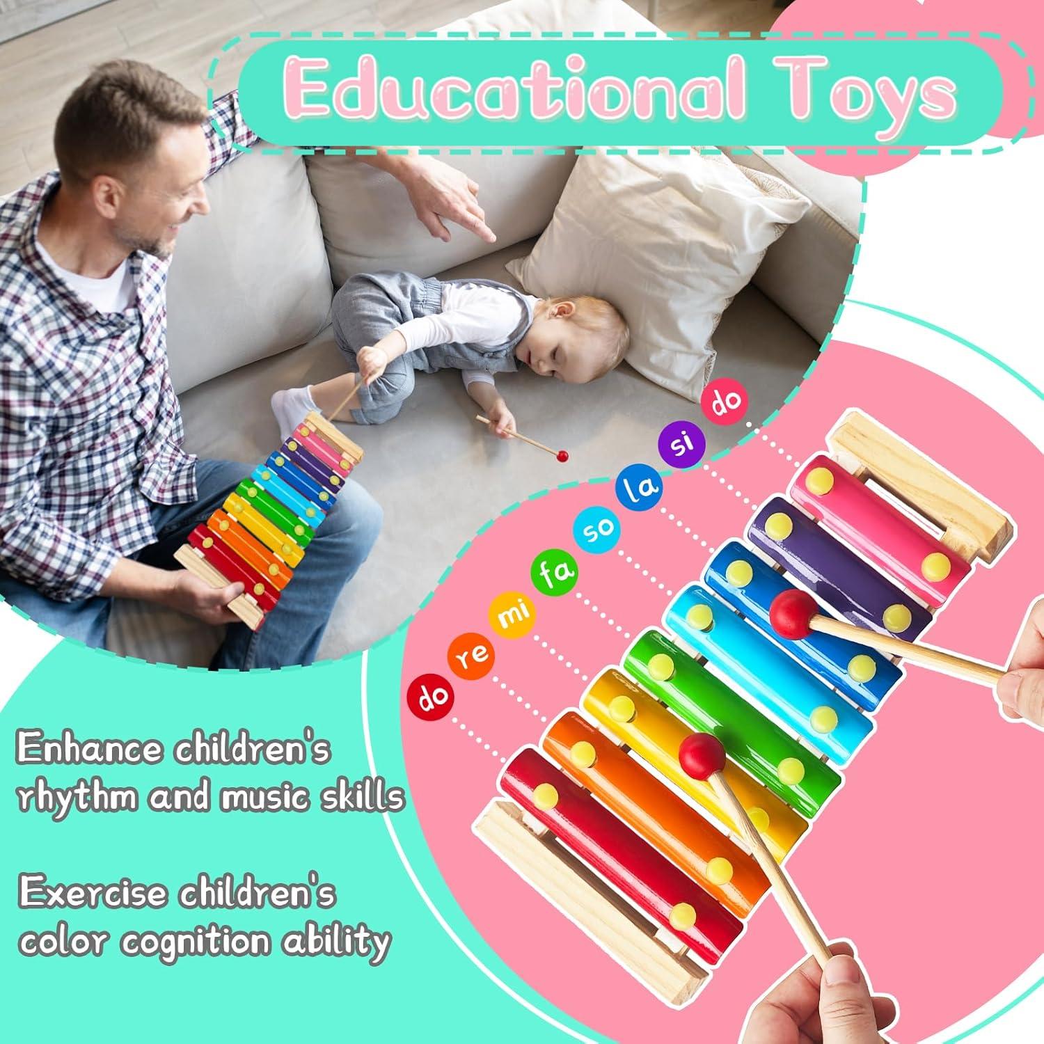 Xilófono de Madera para Niños Xeehwb 2 Pcs 8 Teclas Educativo
