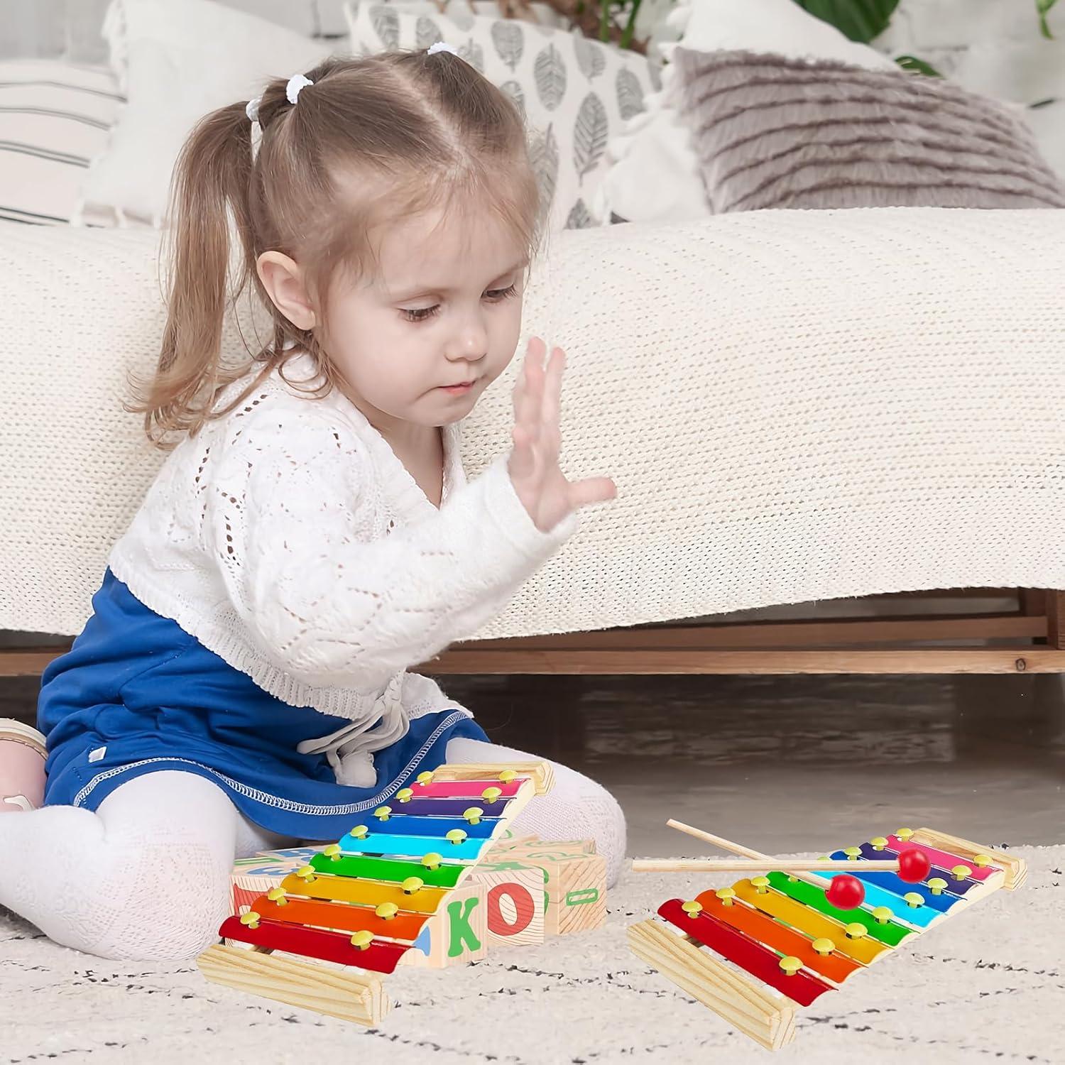 Xilófono de Madera para Niños Xeehwb 2 Pcs 8 Teclas Educativo