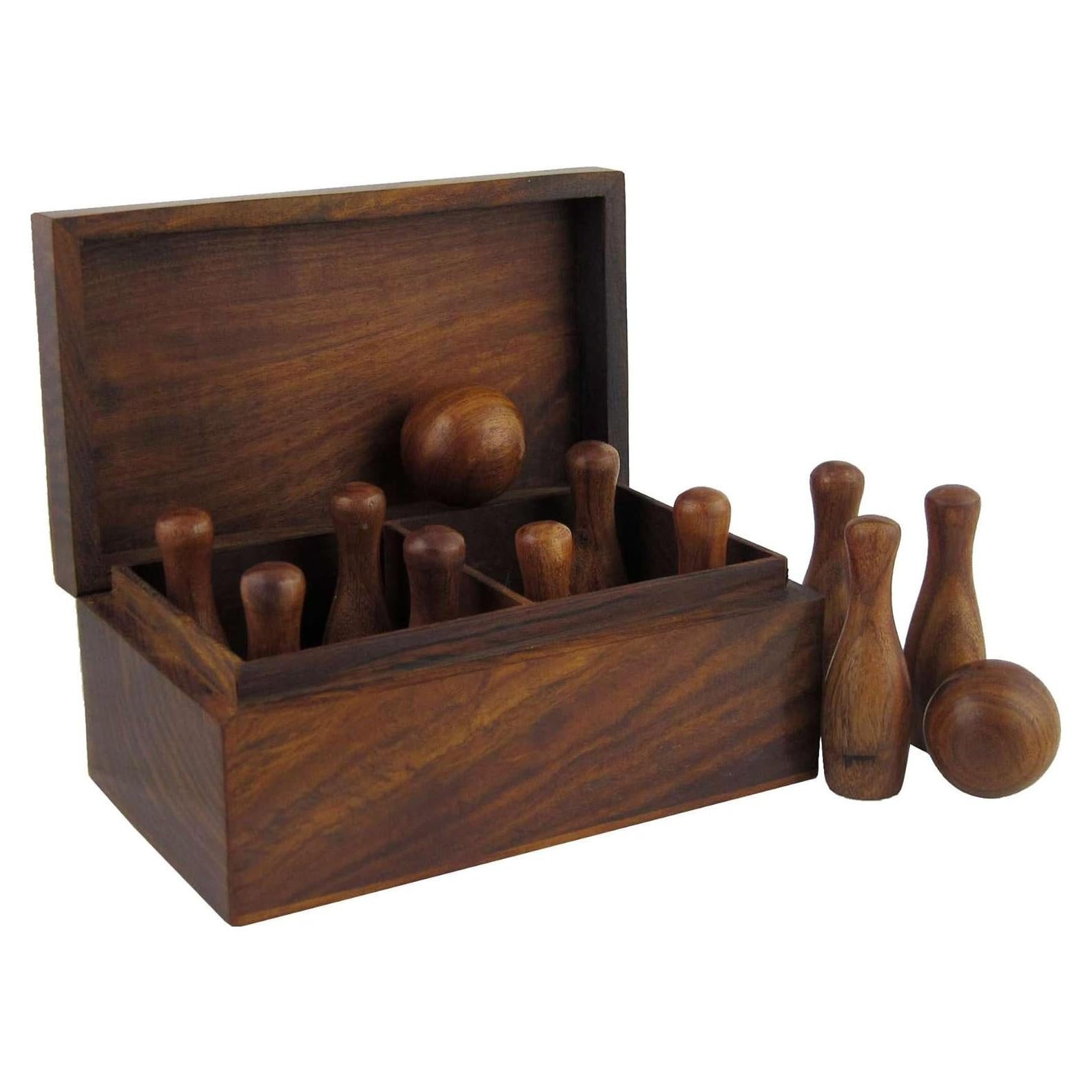 Juego de Bolos Mini de Madera Ajuny 10 Pines 5.72 cm 2 Bolas 3.18 cm