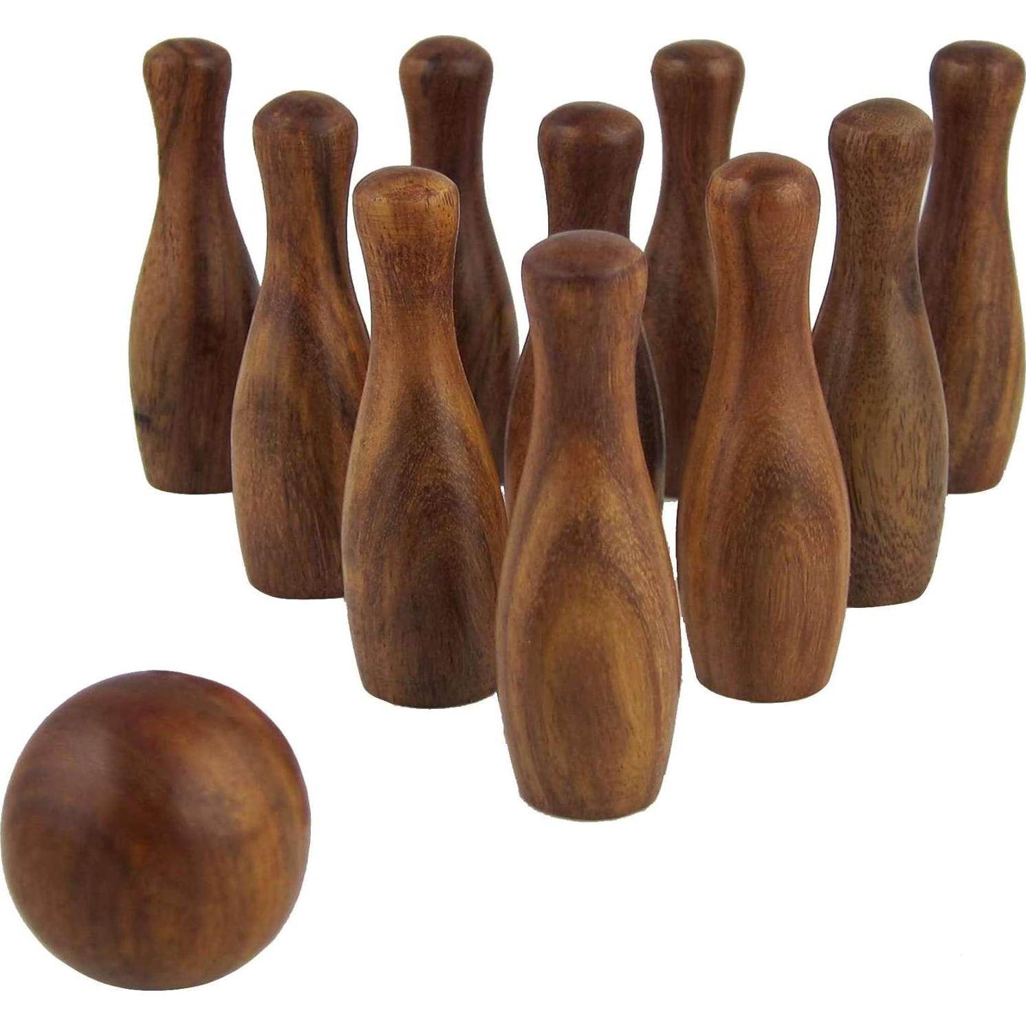 Juego de Bolos Mini de Madera Ajuny 10 Pines 5.72 cm 2 Bolas 3.18 cm