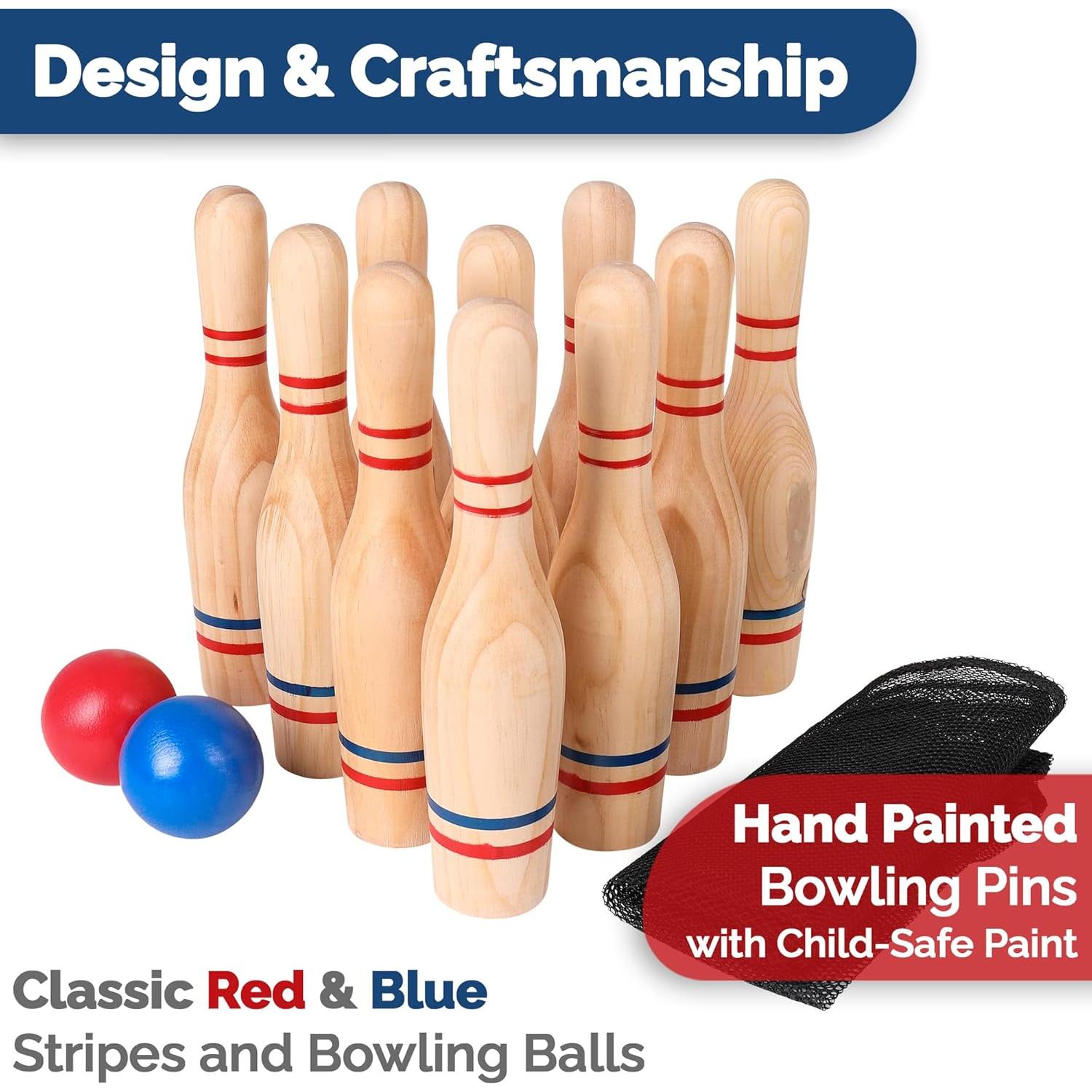 Conjunto de bolos de césped de madera STERLING 28 cm - 10 pines y 2 bolas