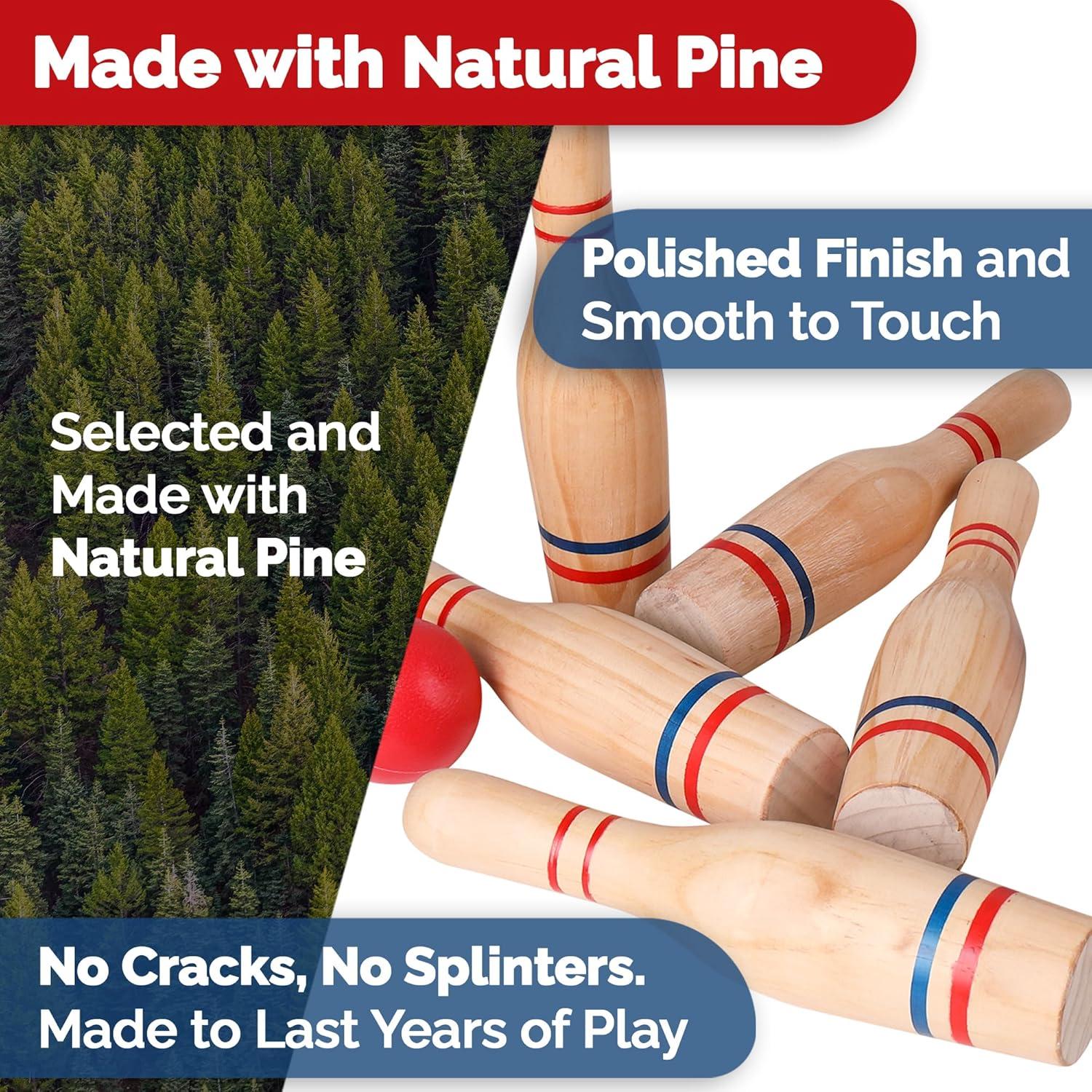 Conjunto de bolos de césped de madera STERLING 28 cm - 10 pines y 2 bolas