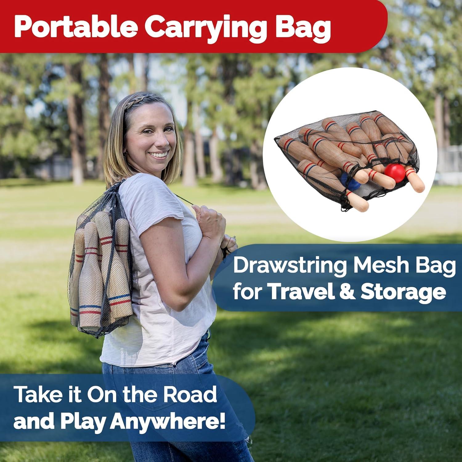 Conjunto de bolos de césped de madera STERLING 28 cm - 10 pines y 2 bolas