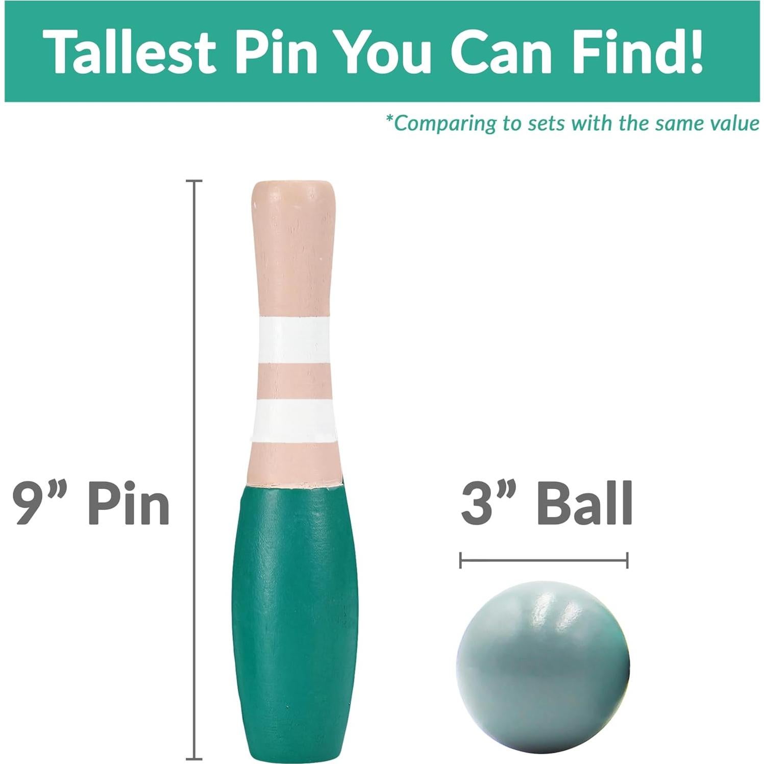 Conjunto de Bolos de Madera Sterling Sports 23 cm - 10 Pines y 2 Pelotas