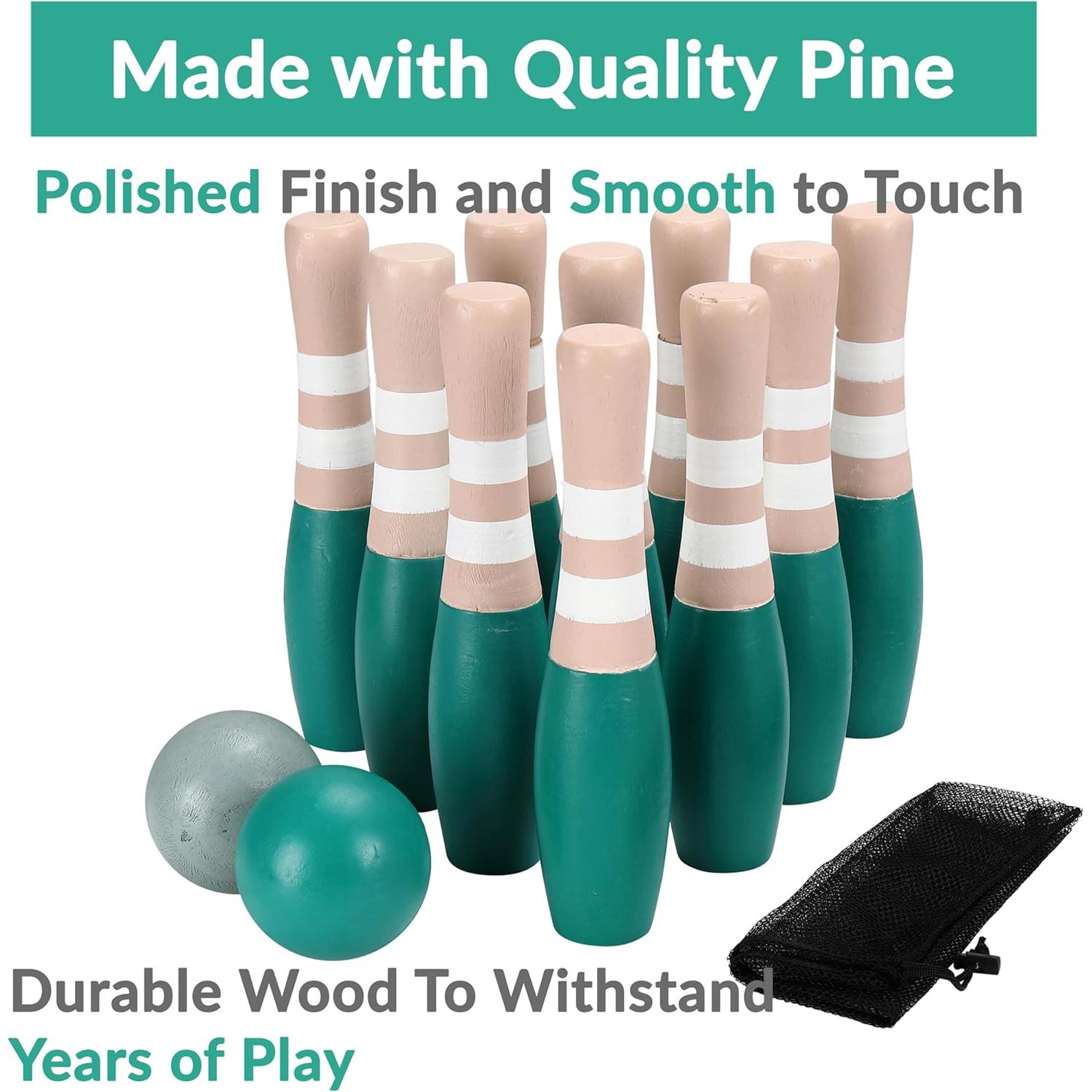 Conjunto de Bolos de Madera Sterling Sports 23 cm - 10 Pines y 2 Pelotas