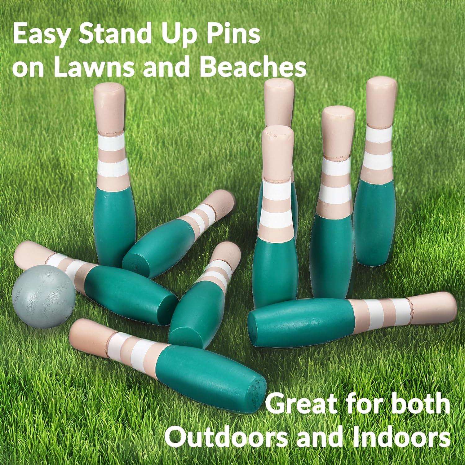 Conjunto de Bolos de Madera Sterling Sports 23 cm - 10 Pines y 2 Pelotas