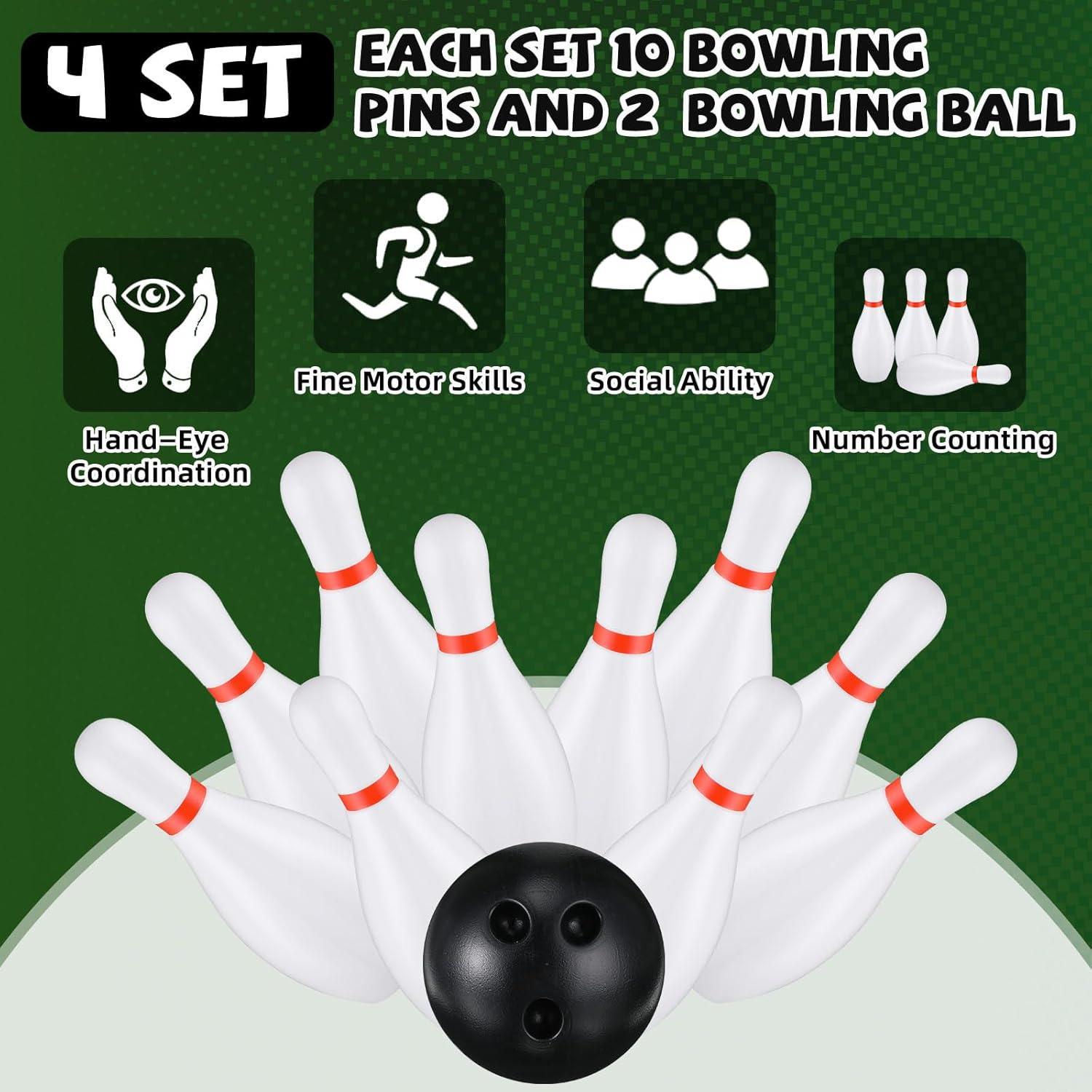 Juego de Bolos de Plástico RoundFunny - 2 Juegos de 10 Bolos y 4 Pelotas