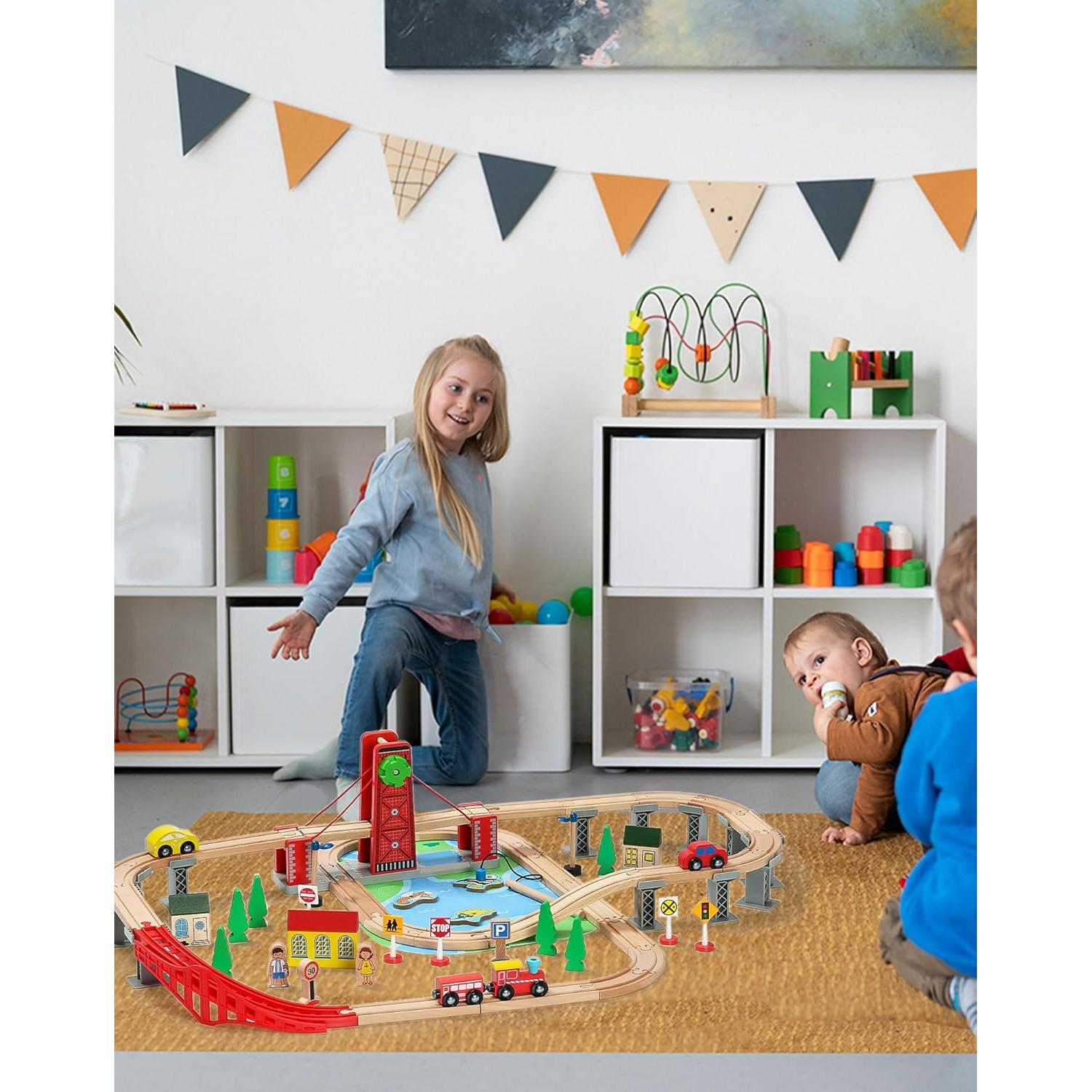 Juego de Tren de Madera SainSmart Jr. con Puente Elevador 2.07 kg