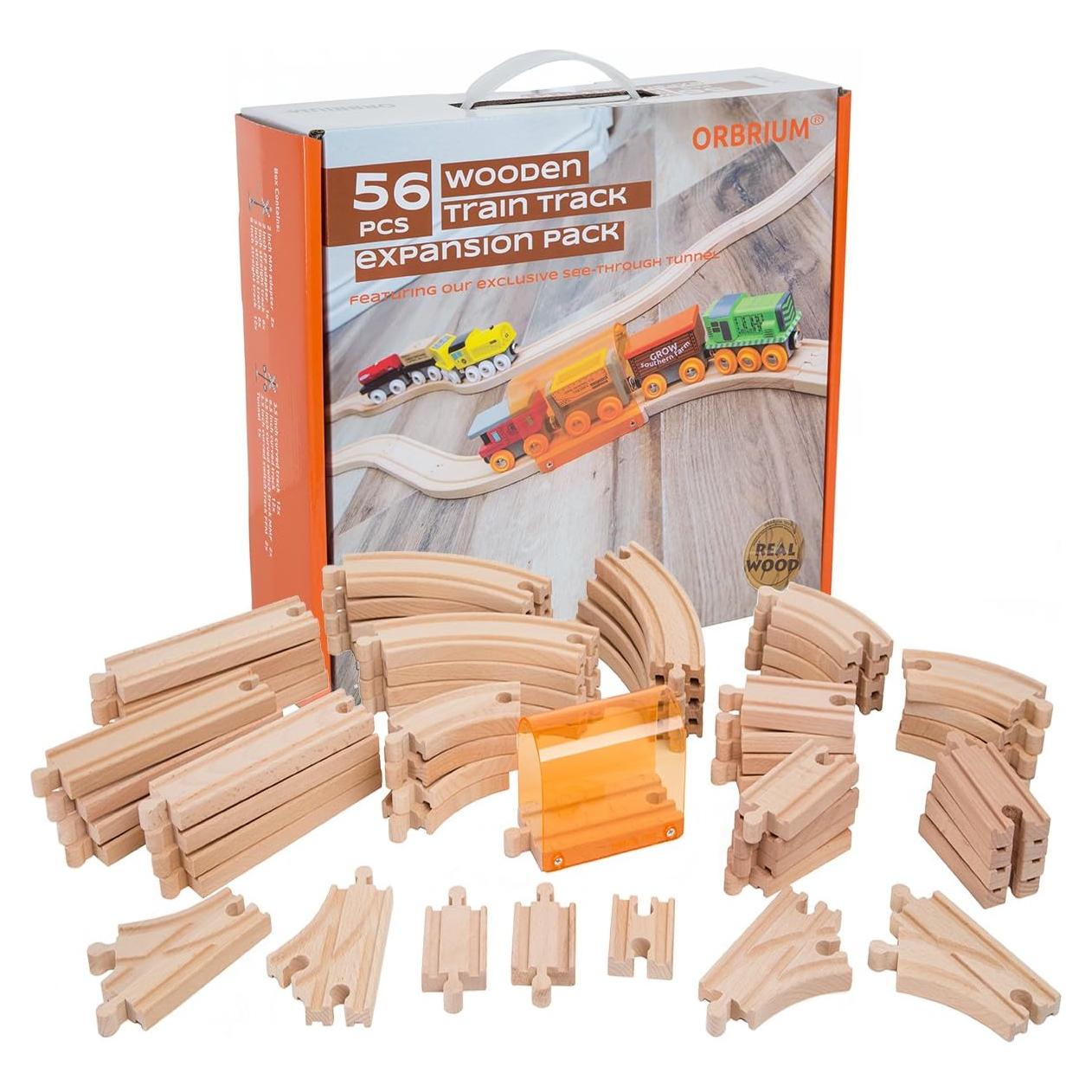 Paquete de expansión de pista de tren de madera 56 piezas ORBRIUM