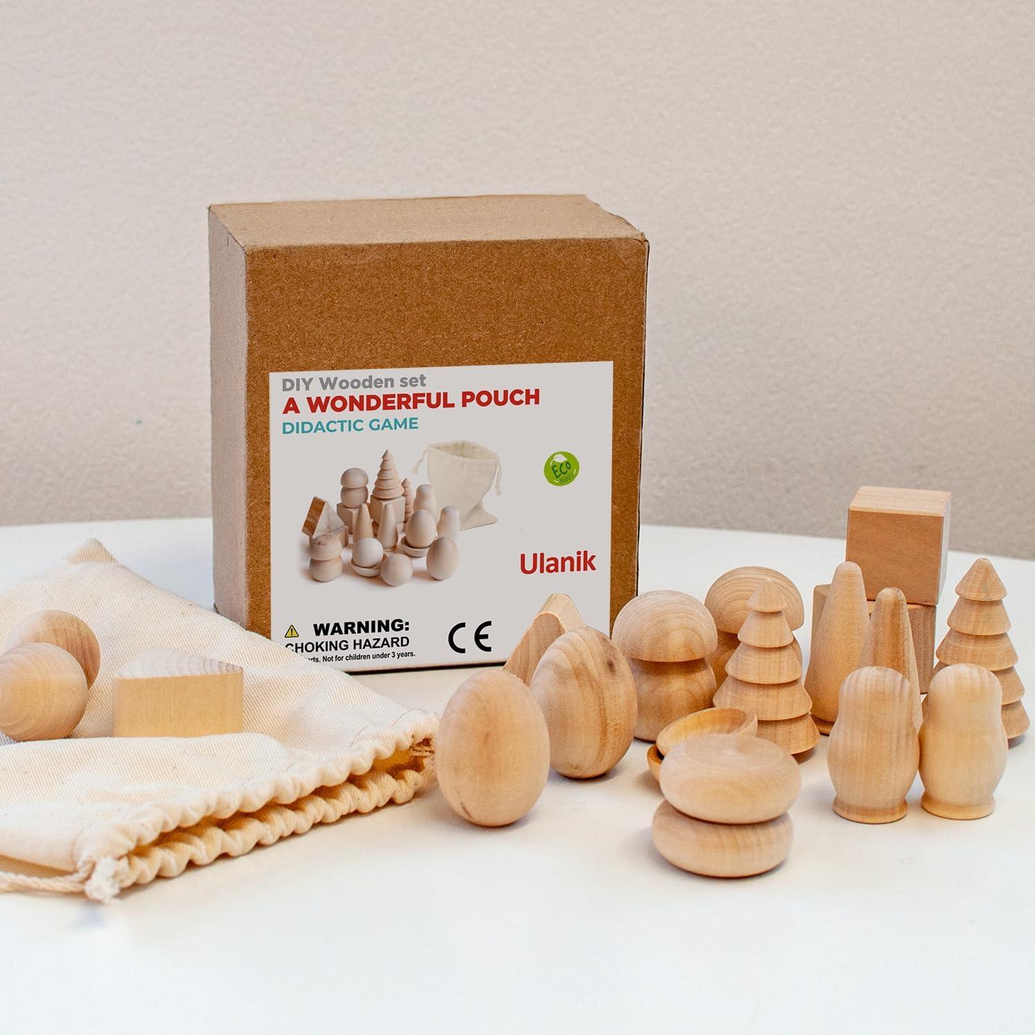 Bolsa Maravillosa Ulanik Juguetes Montessori 20 Figuras de Madera