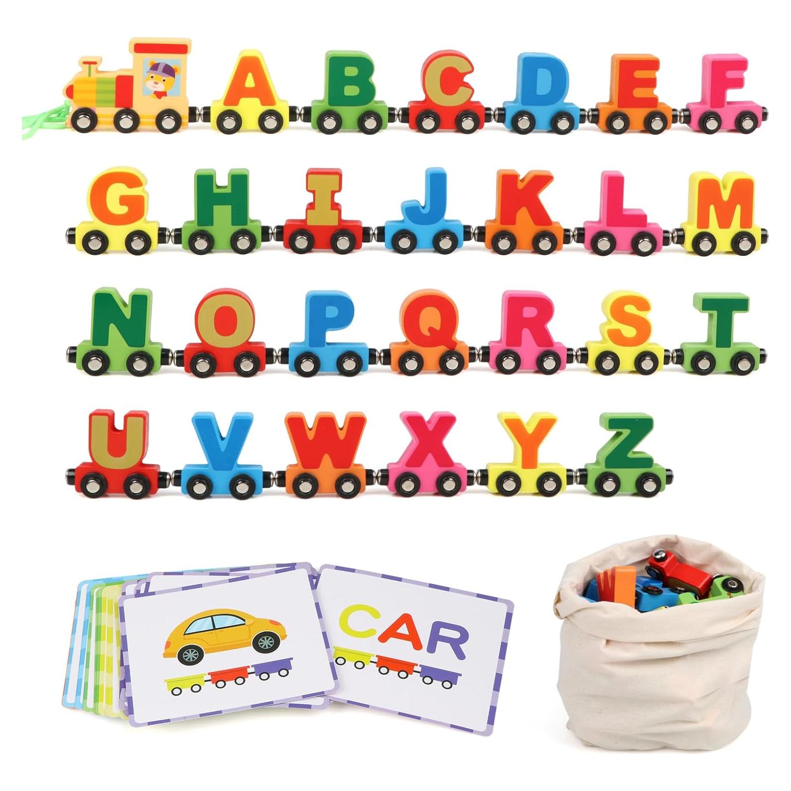 Tren de Letras de Madera Wondertoys 27 PCS con Tarjetas