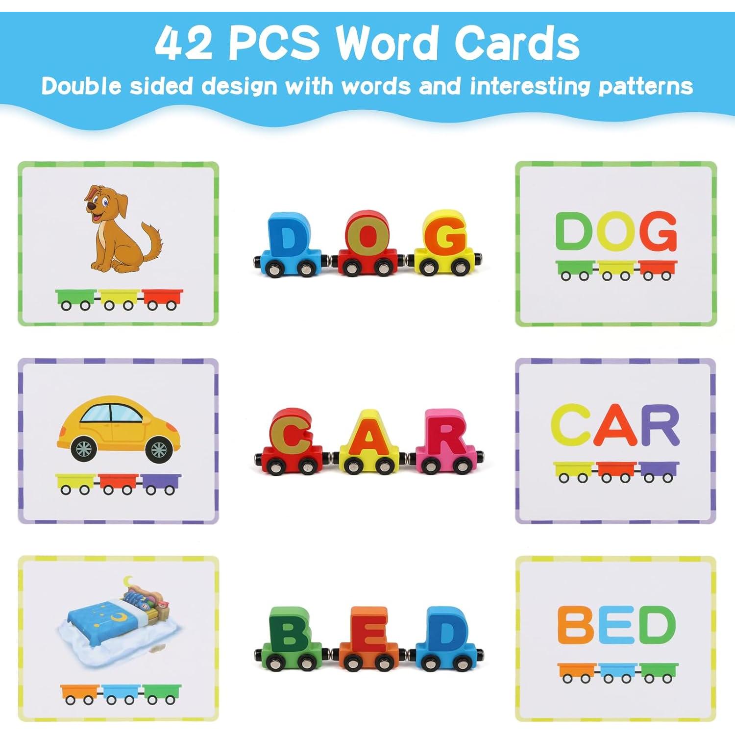 Tren de Letras de Madera Wondertoys 27 PCS con Tarjetas