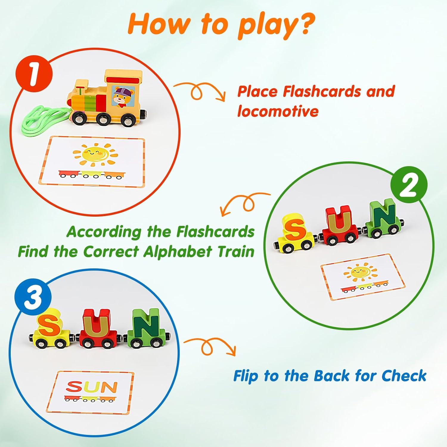 Tren de Letras de Madera Wondertoys 27 PCS con Tarjetas