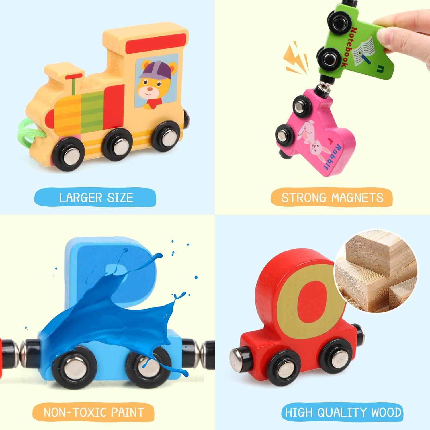 Tren de Letras de Madera Wondertoys 27 PCS con Tarjetas
