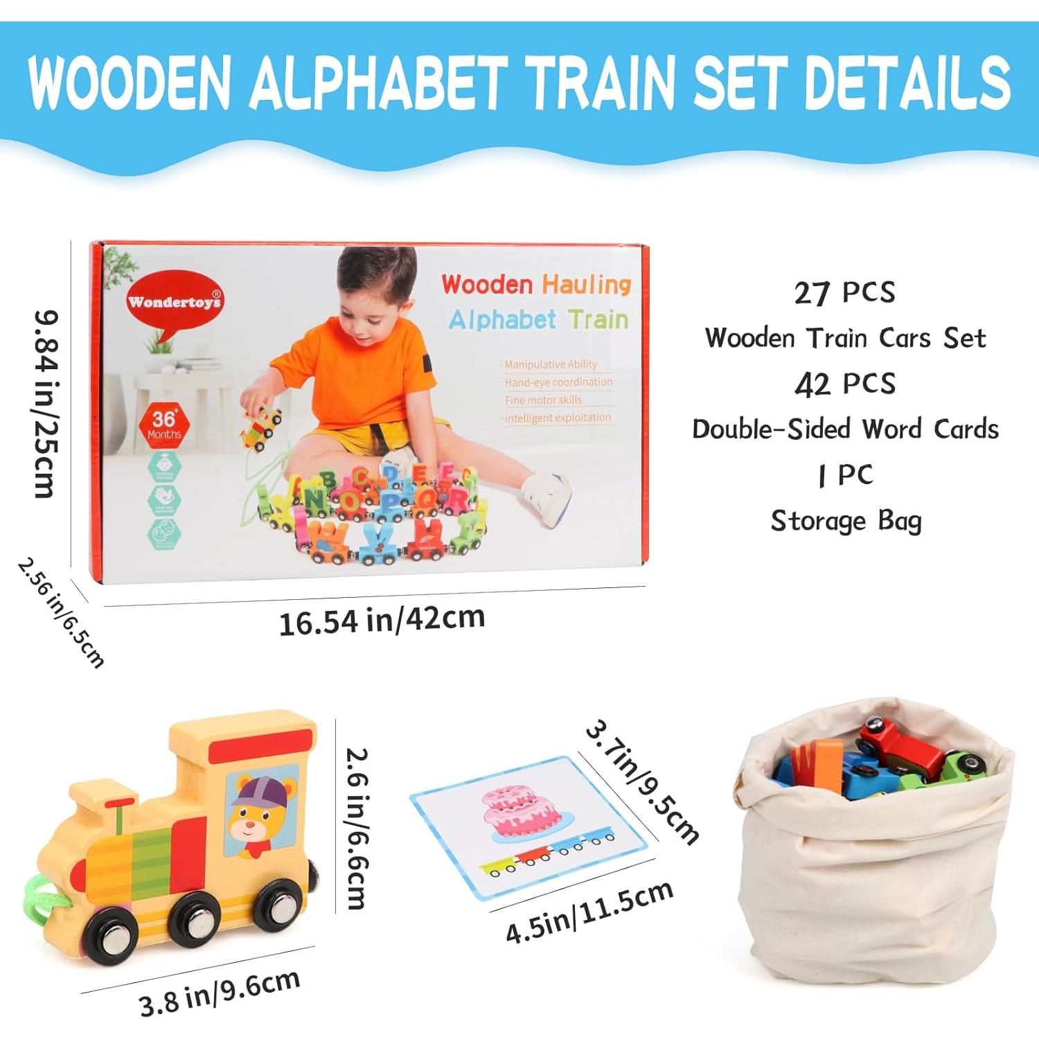 Tren de Letras de Madera Wondertoys 27 PCS con Tarjetas