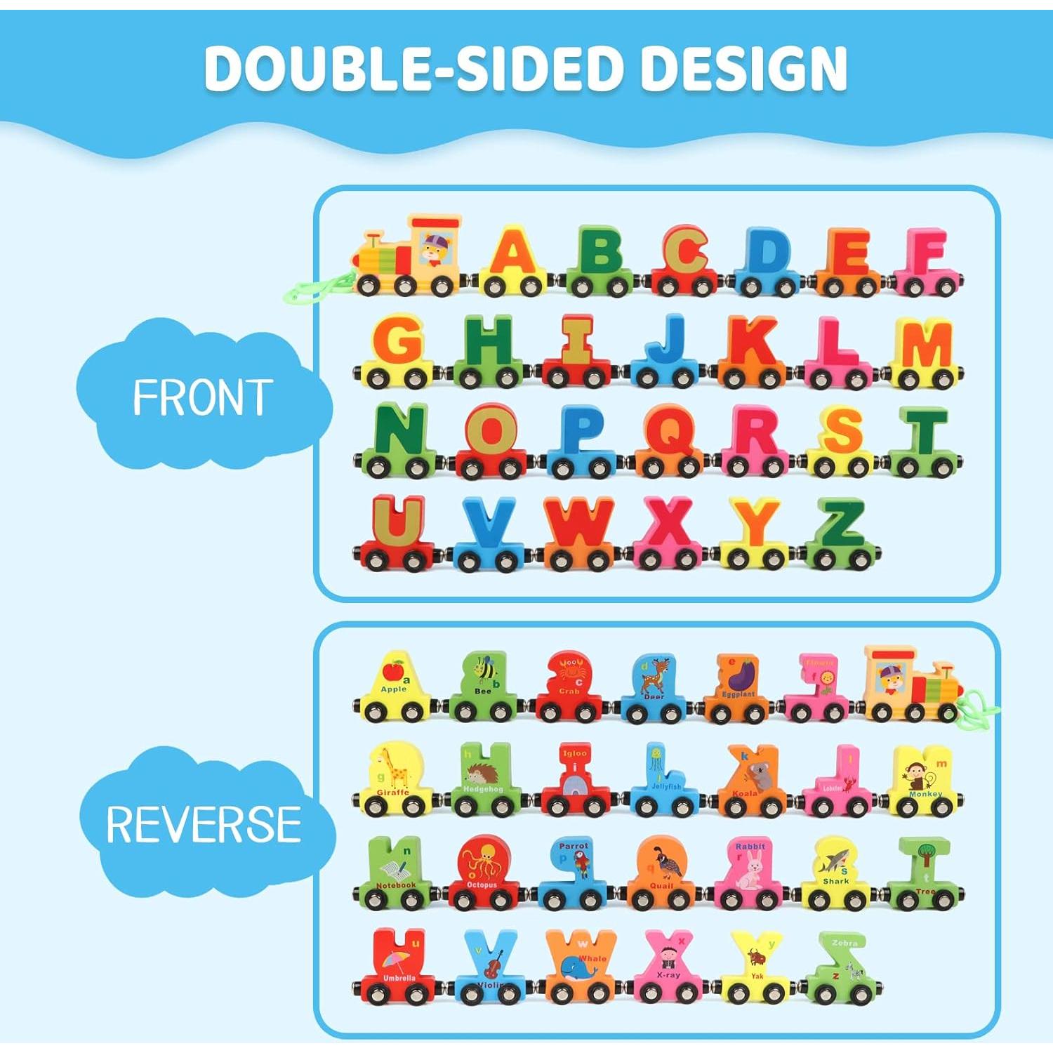 Tren de Letras de Madera Wondertoys 27 PCS con Tarjetas