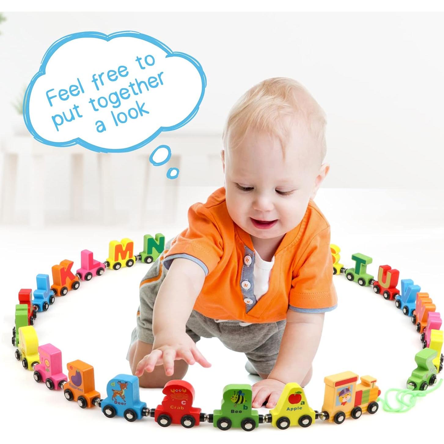 Tren de Letras de Madera Wondertoys 27 PCS con Tarjetas