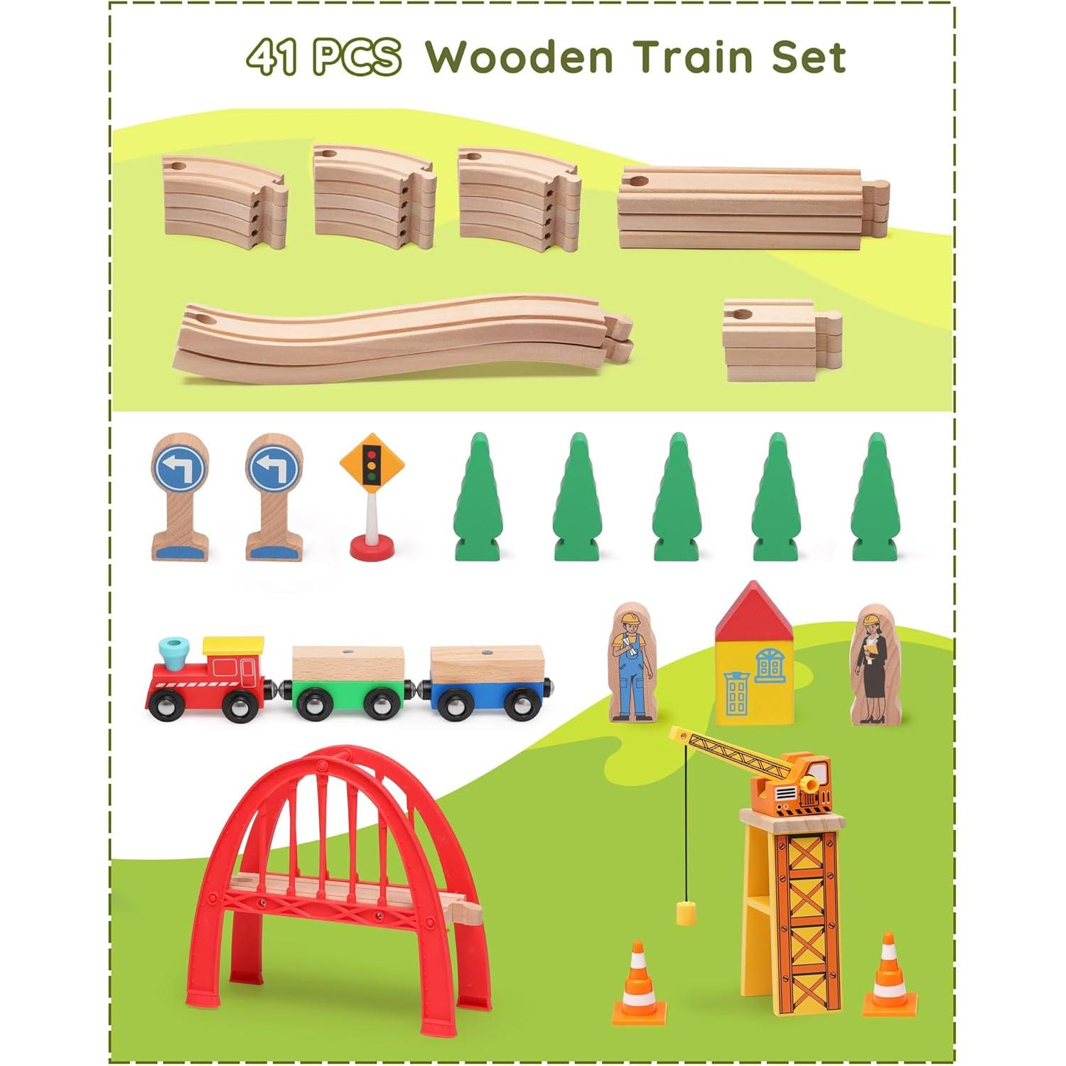 Set de Tren de Madera SainSmart Jr. 41 Piezas con Grúa