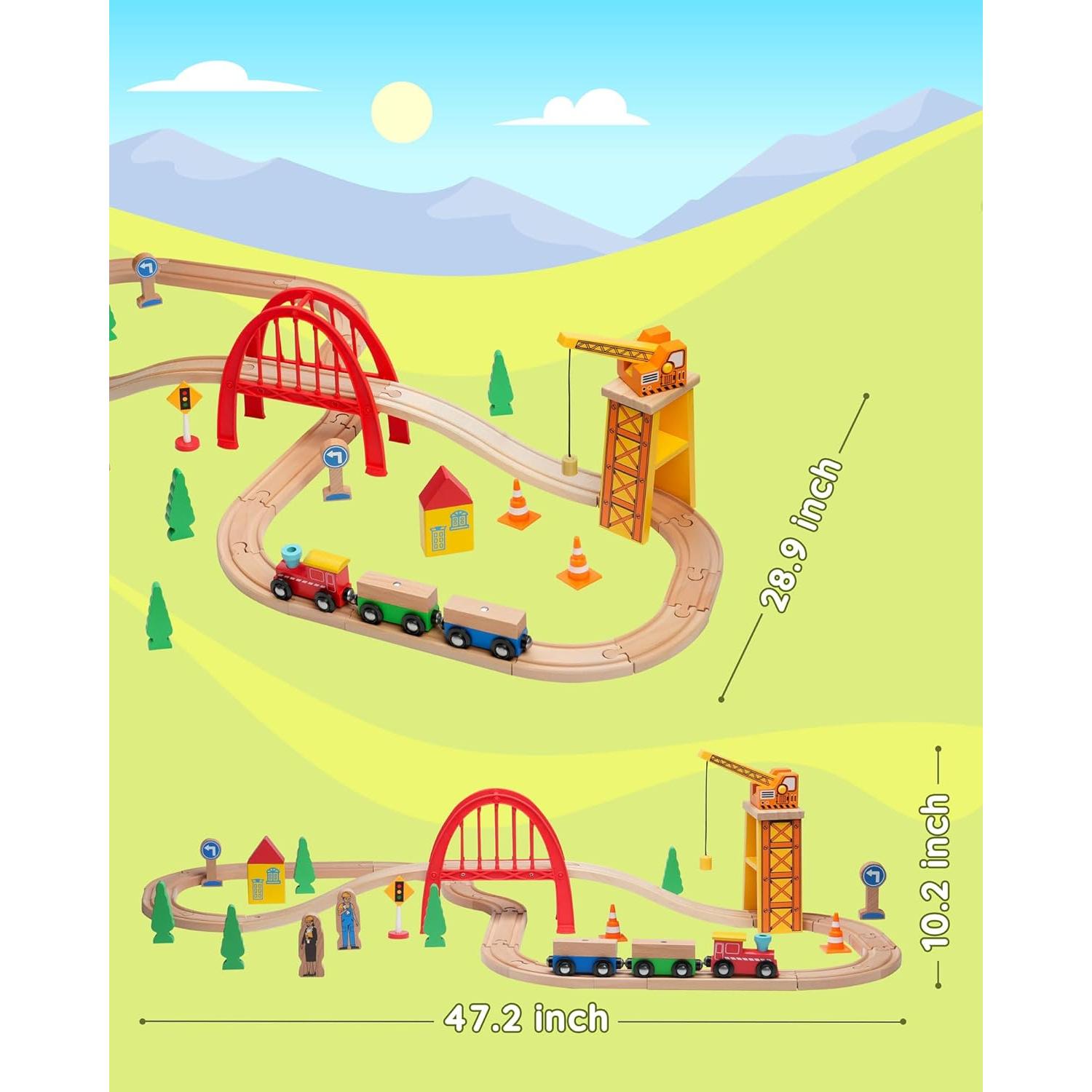 Set de Tren de Madera SainSmart Jr. 41 Piezas con Grúa