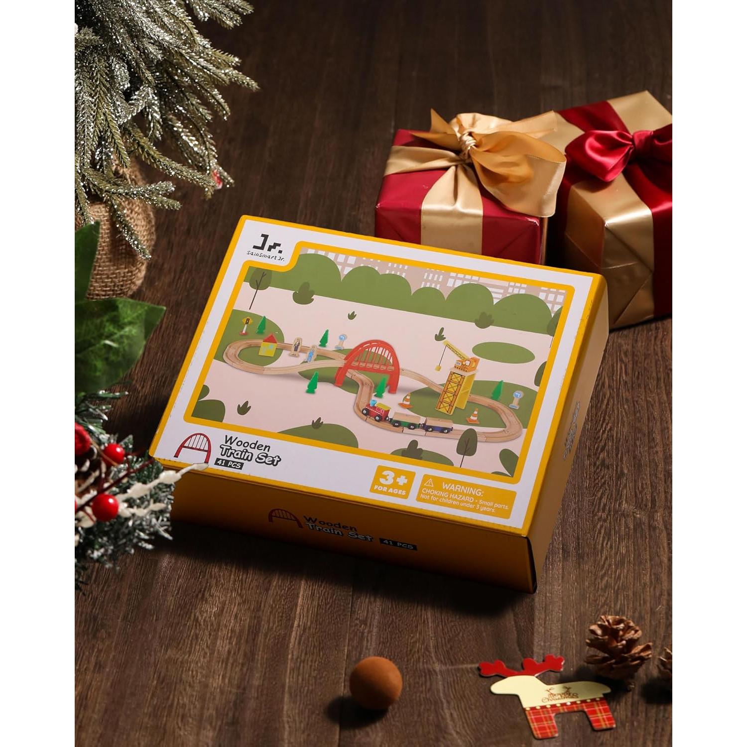 Set de Tren de Madera SainSmart Jr. 41 Piezas con Grúa
