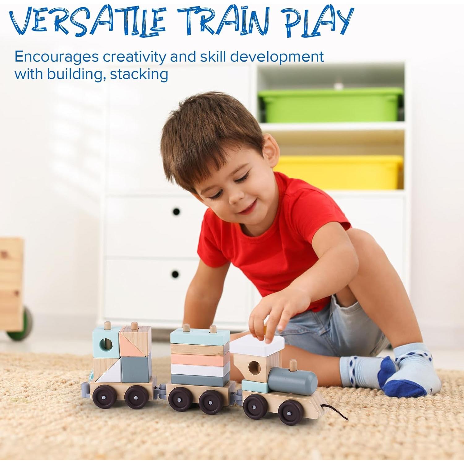 Tren Apilable de Madera umu - Juguete Educativo 17 Piezas