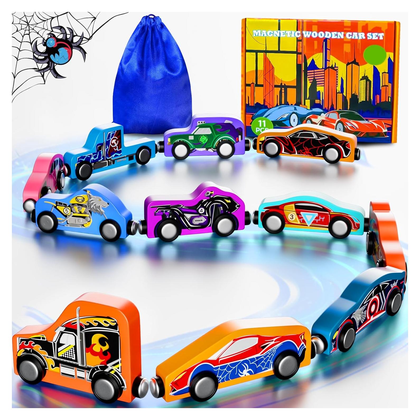 Set de 11 Coches Magnéticos de Madera Amiabling para Niños