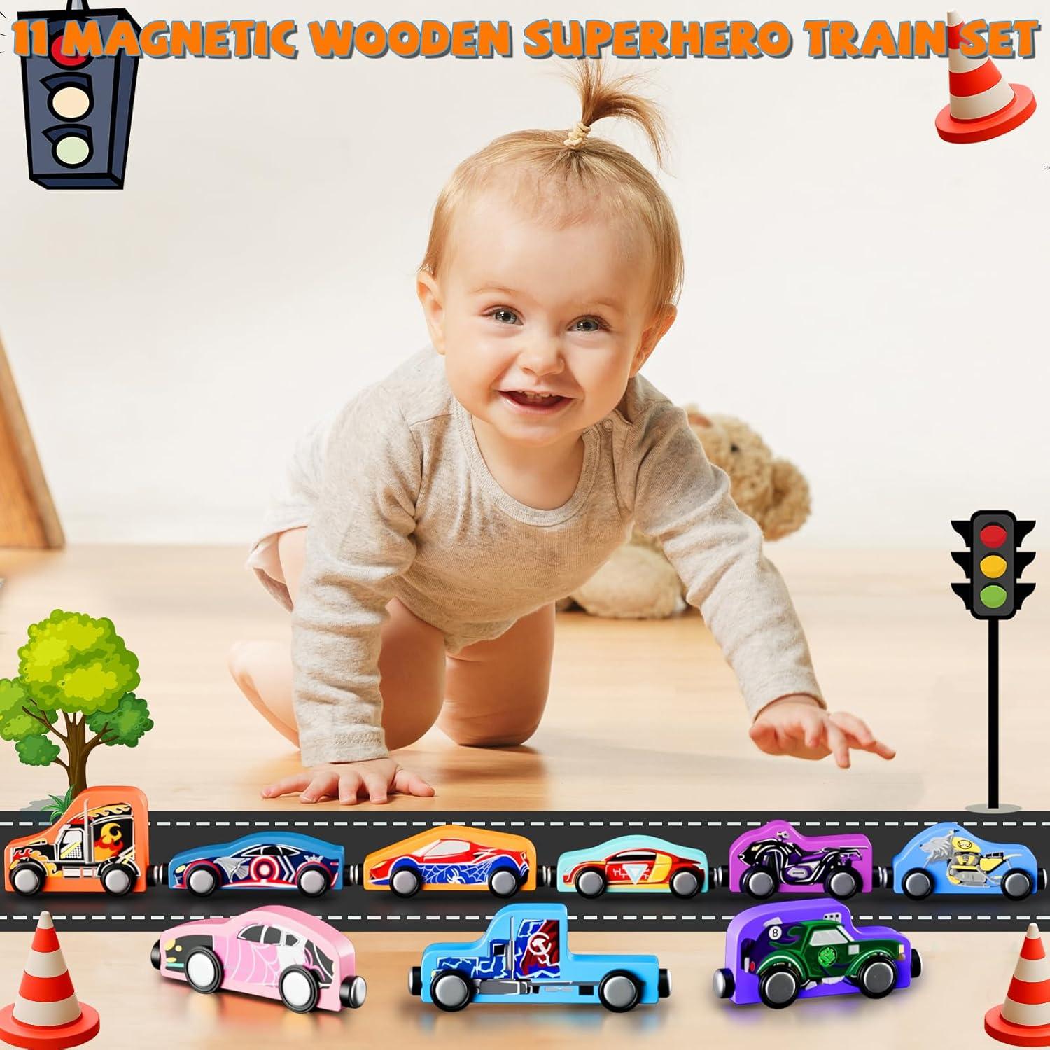 Set de 11 Coches Magnéticos de Madera Amiabling para Niños