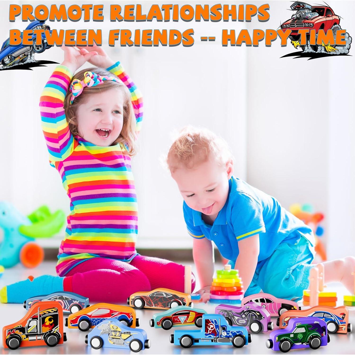 Set de 11 Coches Magnéticos de Madera Amiabling para Niños