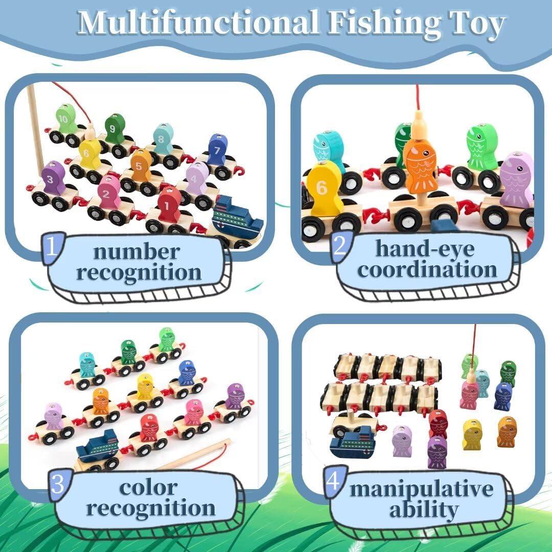 Juego de Pesca Magnético de Números de Madera CleCoCenCir