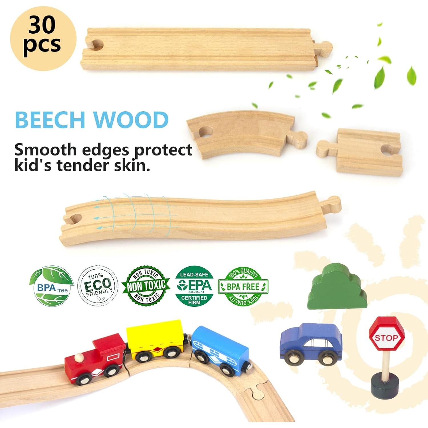 Pista de Tren de Madera MUYUTOY 30 Piezas Compatible con Thomas