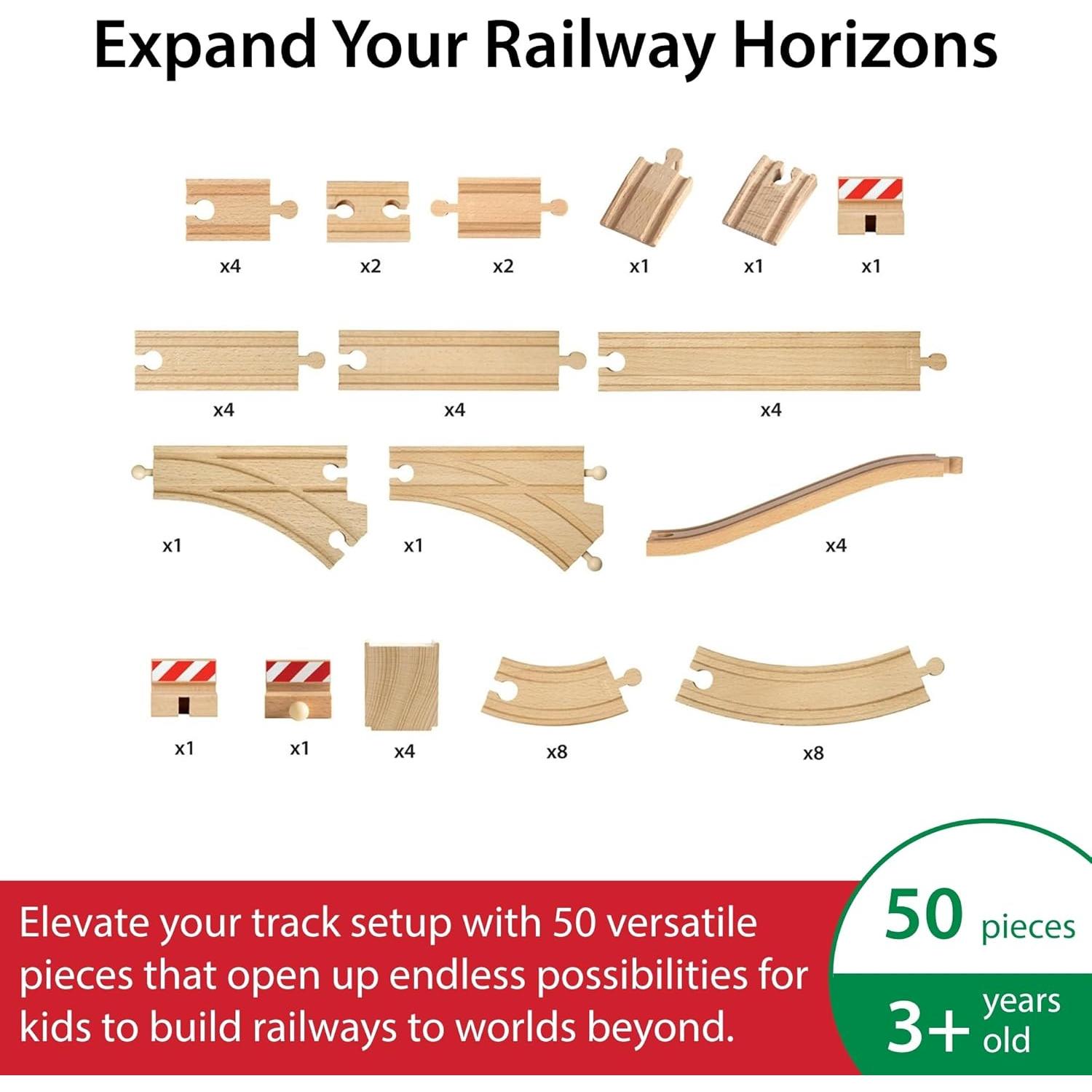 Paquete de Pistas de Tren de Madera BRIO - 50 Piezas - FSC