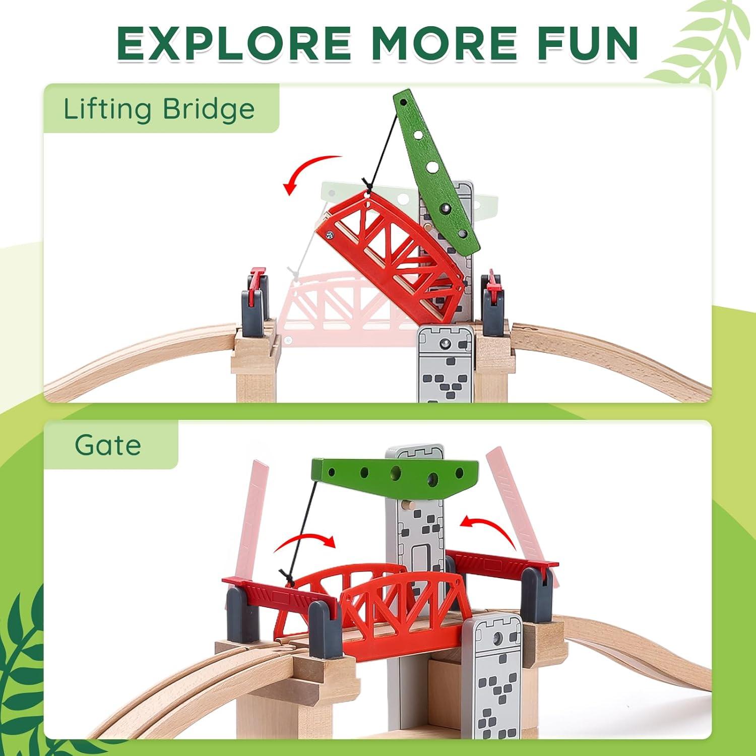 Juego de Tren de Madera SainSmart Jr. con Puente Elevador