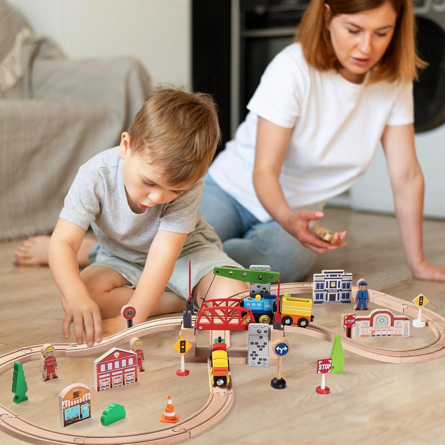 Juego de Tren de Madera SainSmart Jr. con Puente Elevador