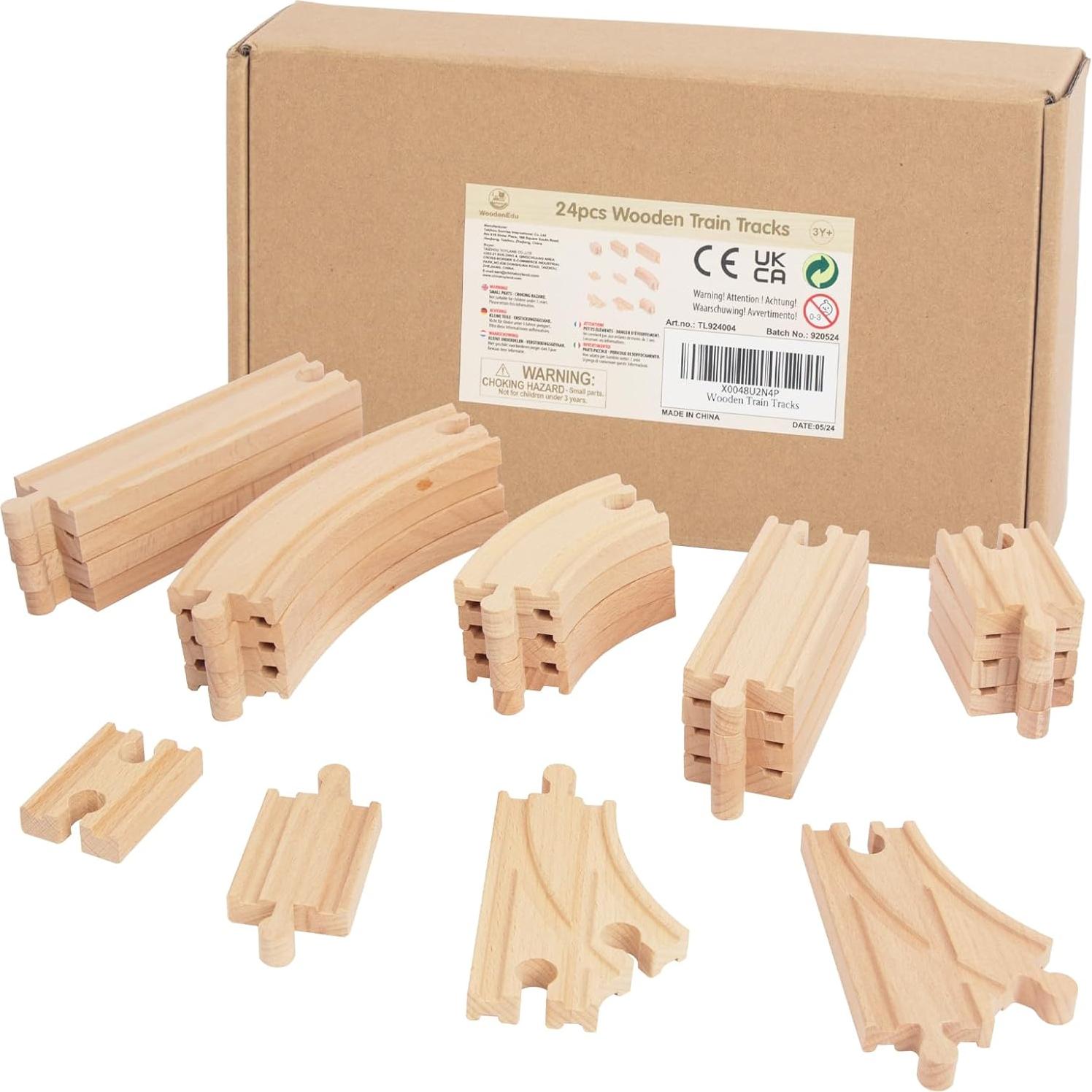 Juego de Pistas de Tren de Madera WoodenEdu 24 Piezas
