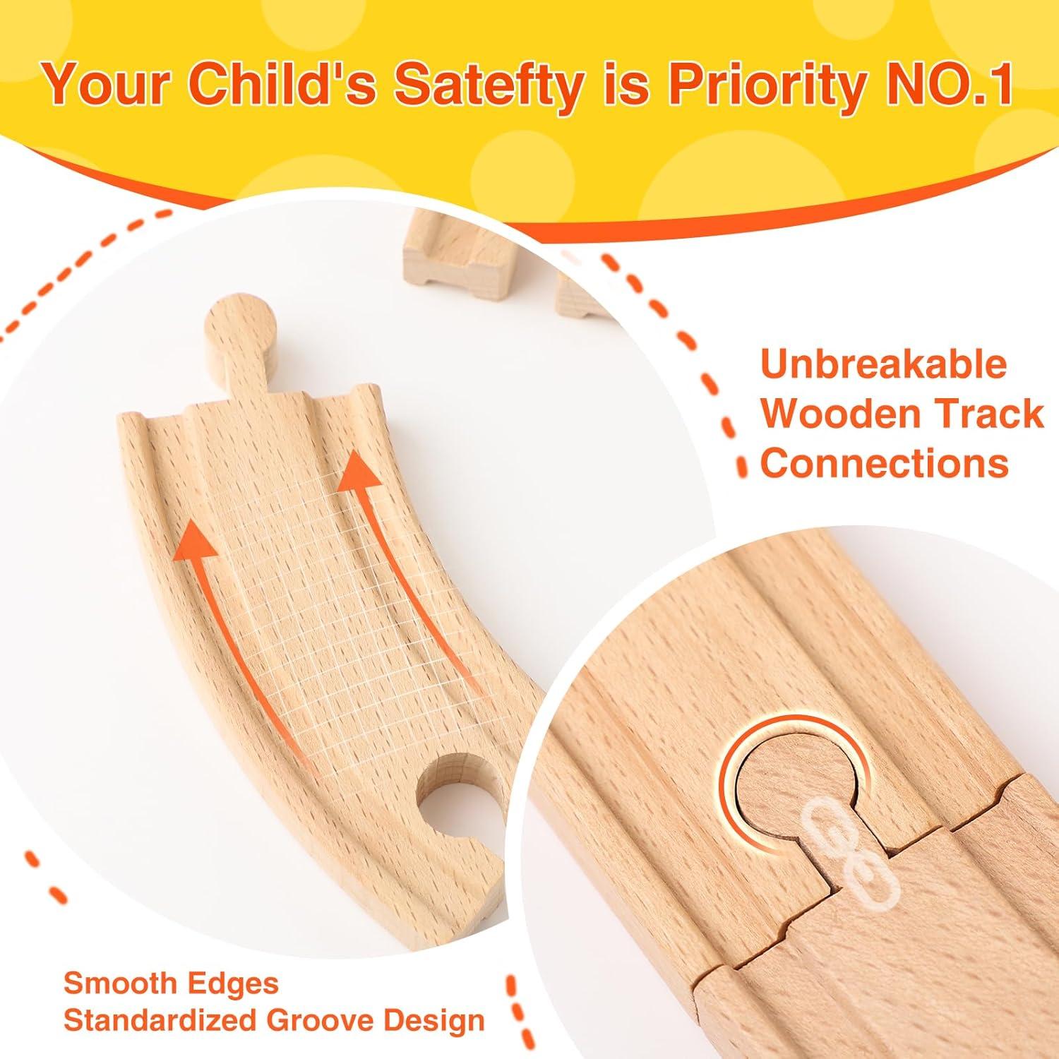 Juego de Pistas de Tren de Madera WudBudz 60 Piezas 100% Compatible