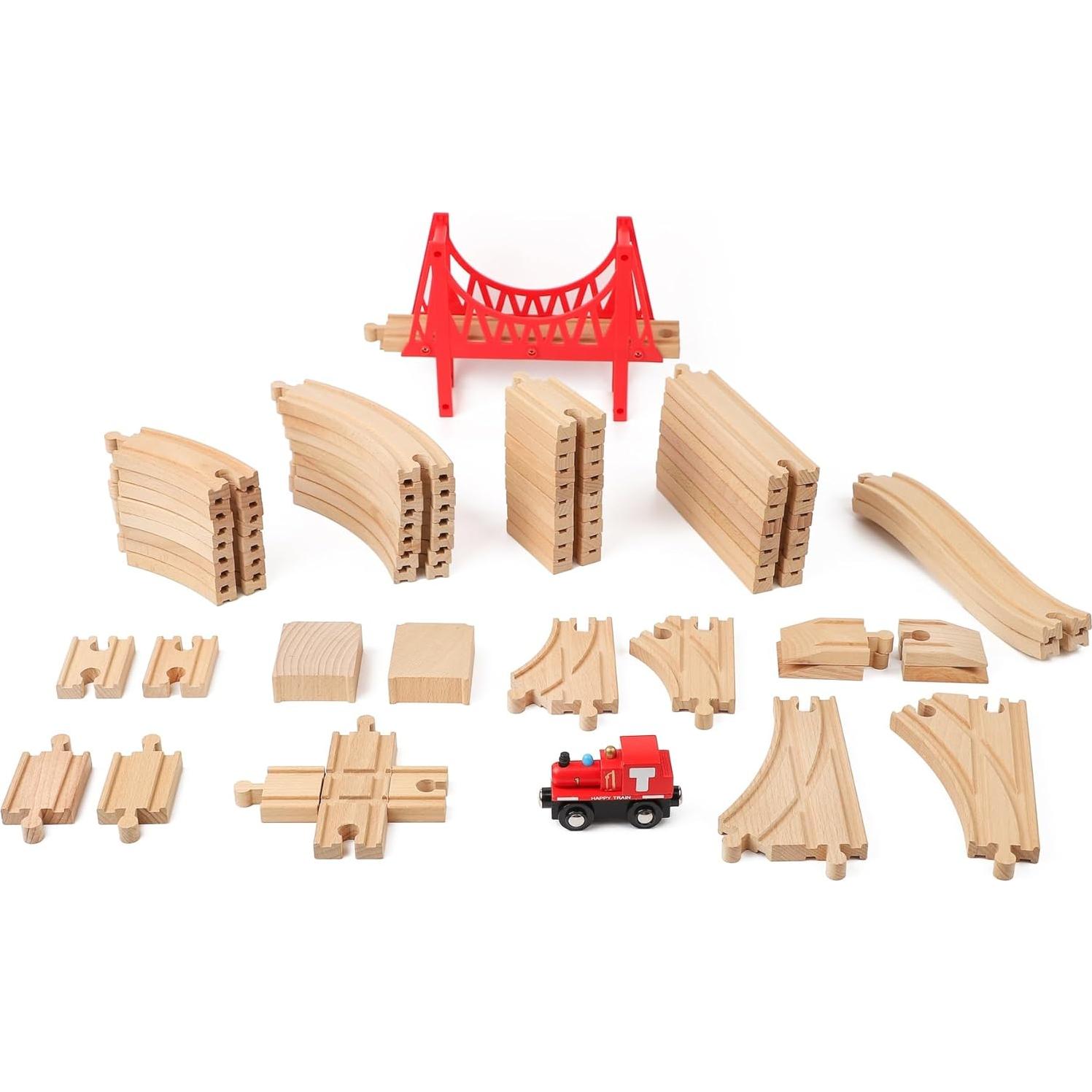 Juego de Pistas de Tren de Madera WudBudz 60 Piezas 100% Compatible