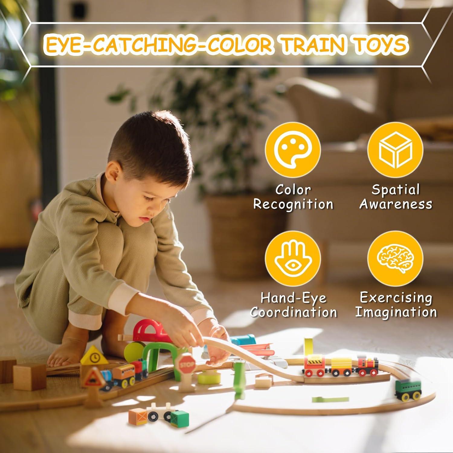 Juego de Tren de Madera SainSmart Jr. 12 PCS - Educativo y Seguro