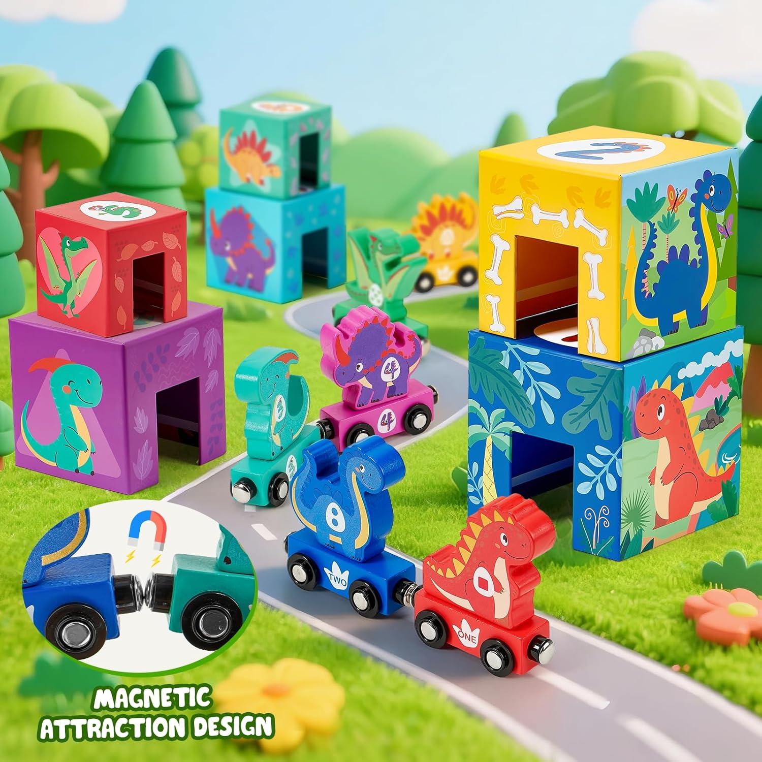 Juguete de Clasificación y Apilamiento Toyssa - Dinosaurios de Madera