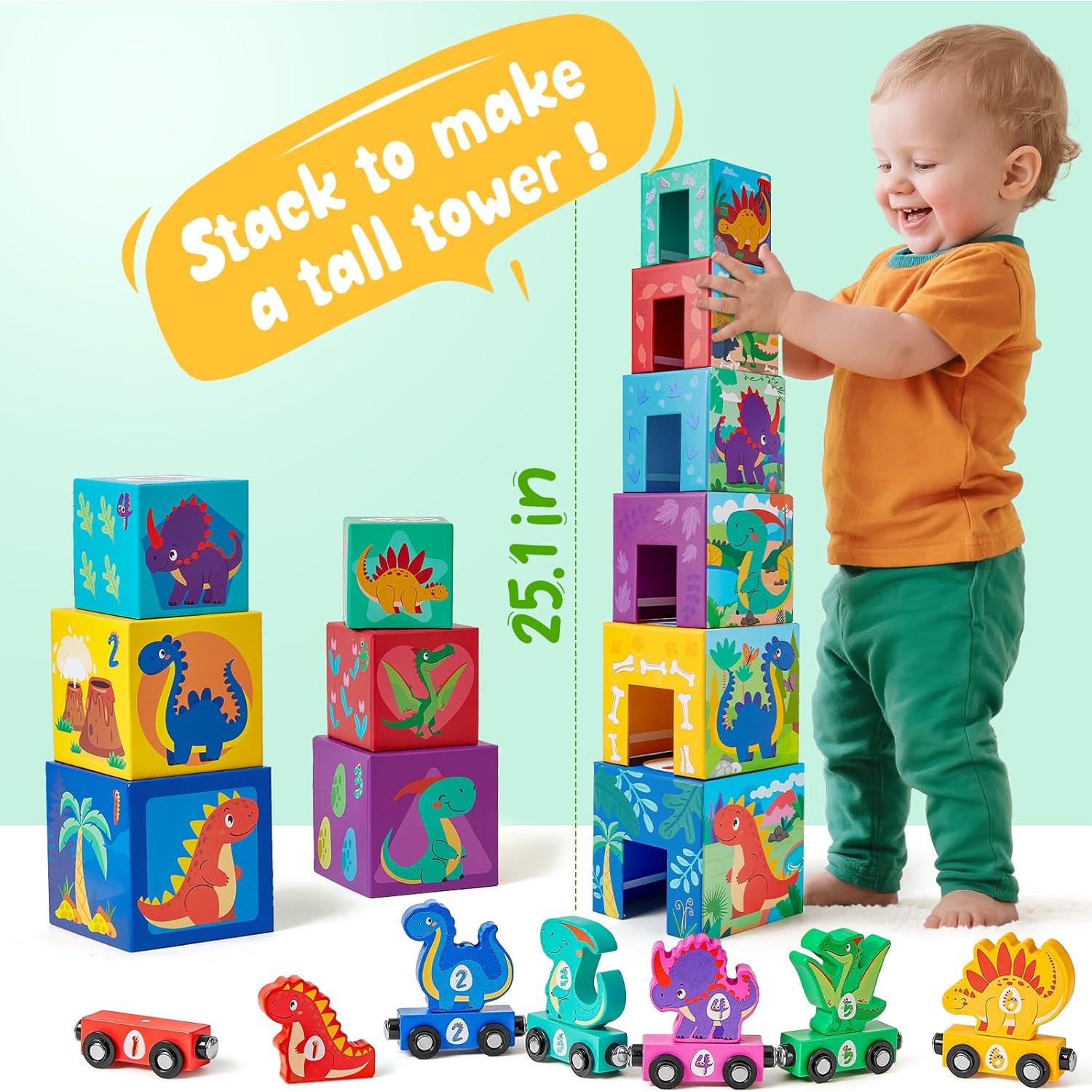 Juguete de Clasificación y Apilamiento Toyssa - Dinosaurios de Madera