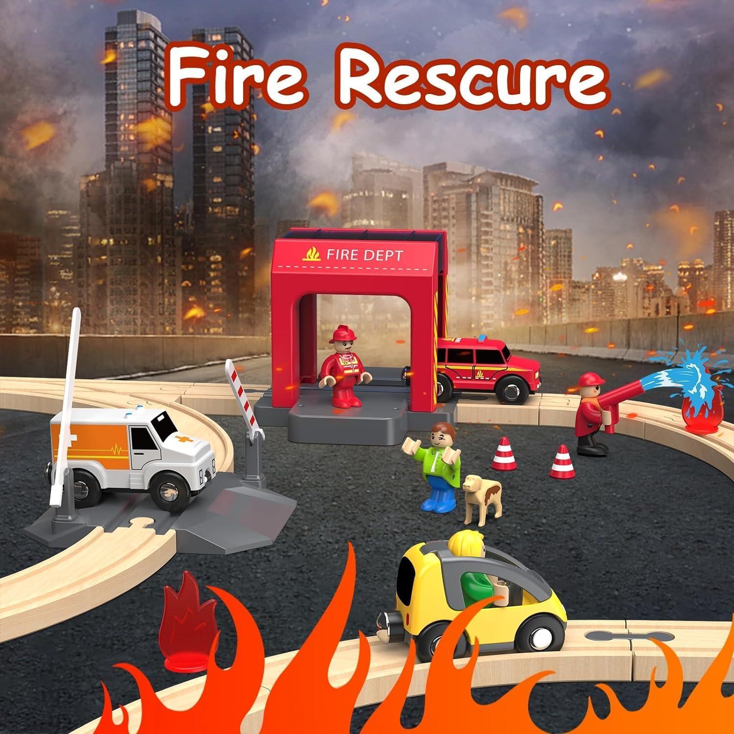 Conjunto de tren eléctrico de madera Goli Toys 72 piezas