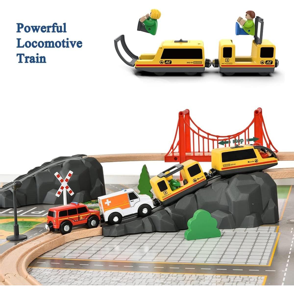 Conjunto de tren eléctrico de madera Goli Toys 72 piezas