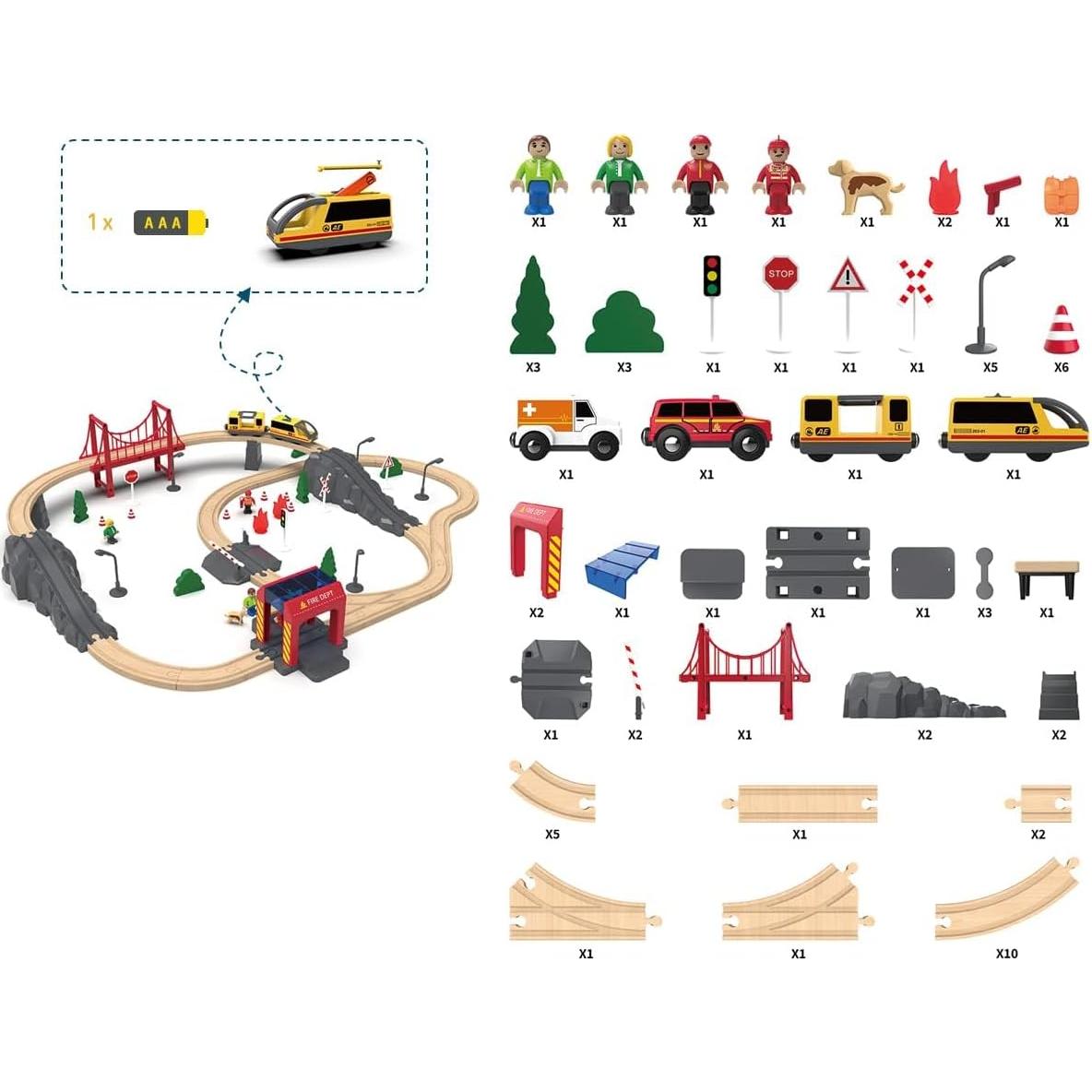 Conjunto de tren eléctrico de madera Goli Toys 72 piezas