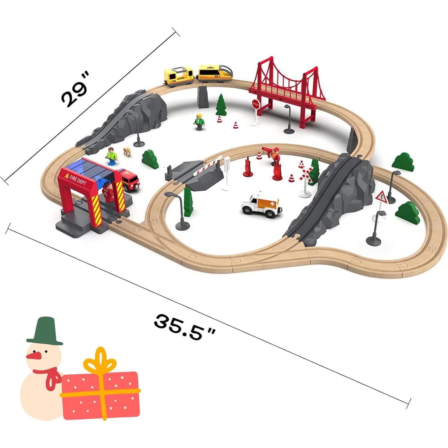 Conjunto de tren eléctrico de madera Goli Toys 72 piezas