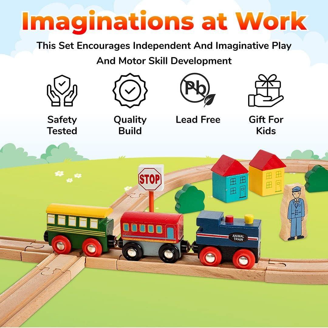 Juego de tren de madera On Track USA 35 piezas magnéticas